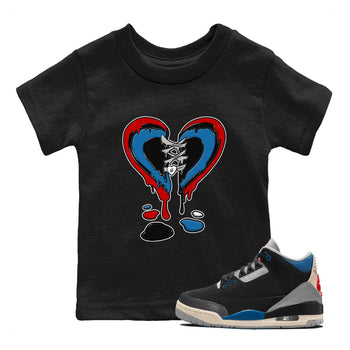 Melting Heart baby and kids t-shirt crafted for little sneakerheads to shine with the Air Jordan 3 Rare Air sneakers, displayed in Black 1.
