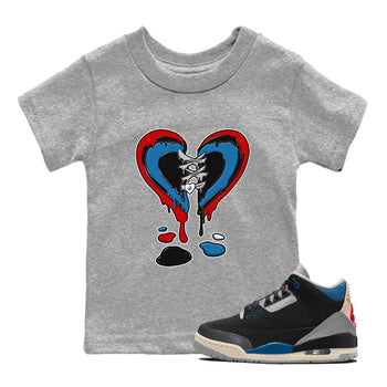 Melting Heart baby and kids t-shirt crafted for little sneakerheads to shine with the Air Jordan 3 Rare Air sneakers, displayed in Heather Grey 1.