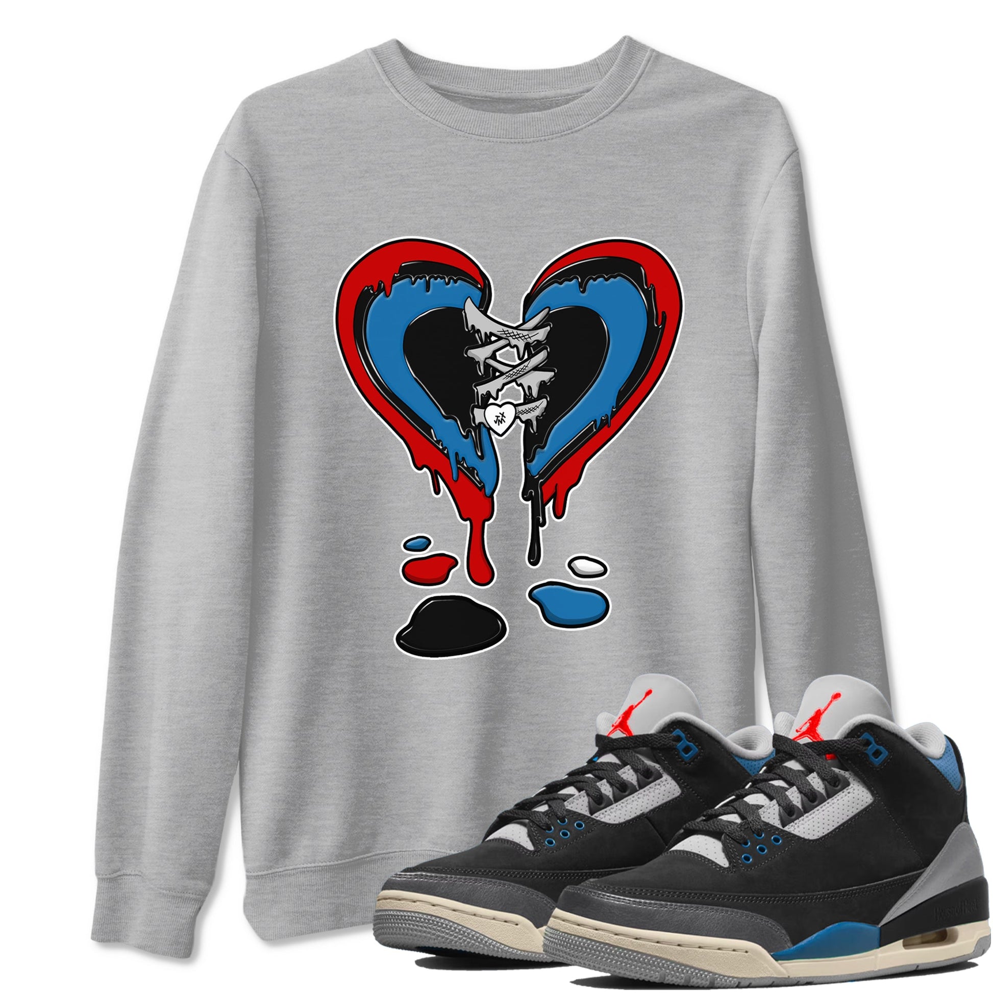 Melting Heart sneaker match t-shirt styled to complete your fit with the Air Jordan 3 Rare Air sneakers, shown in Heather Grey 1.
