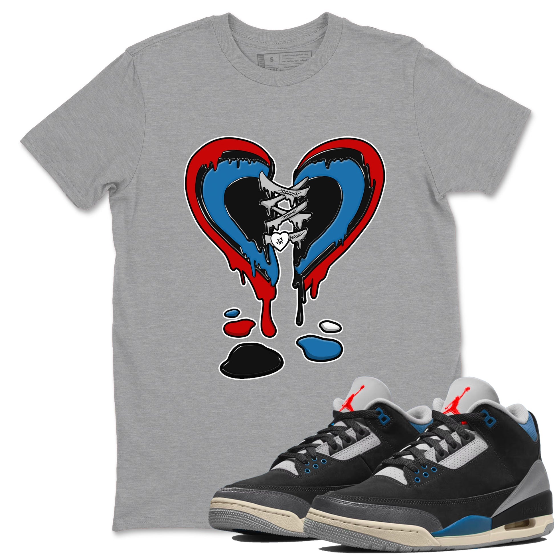 Melting Heart sneaker match t-shirt styled to complete your fit with the Air Jordan 3 Rare Air sneakers, shown in Heather Grey 1.
