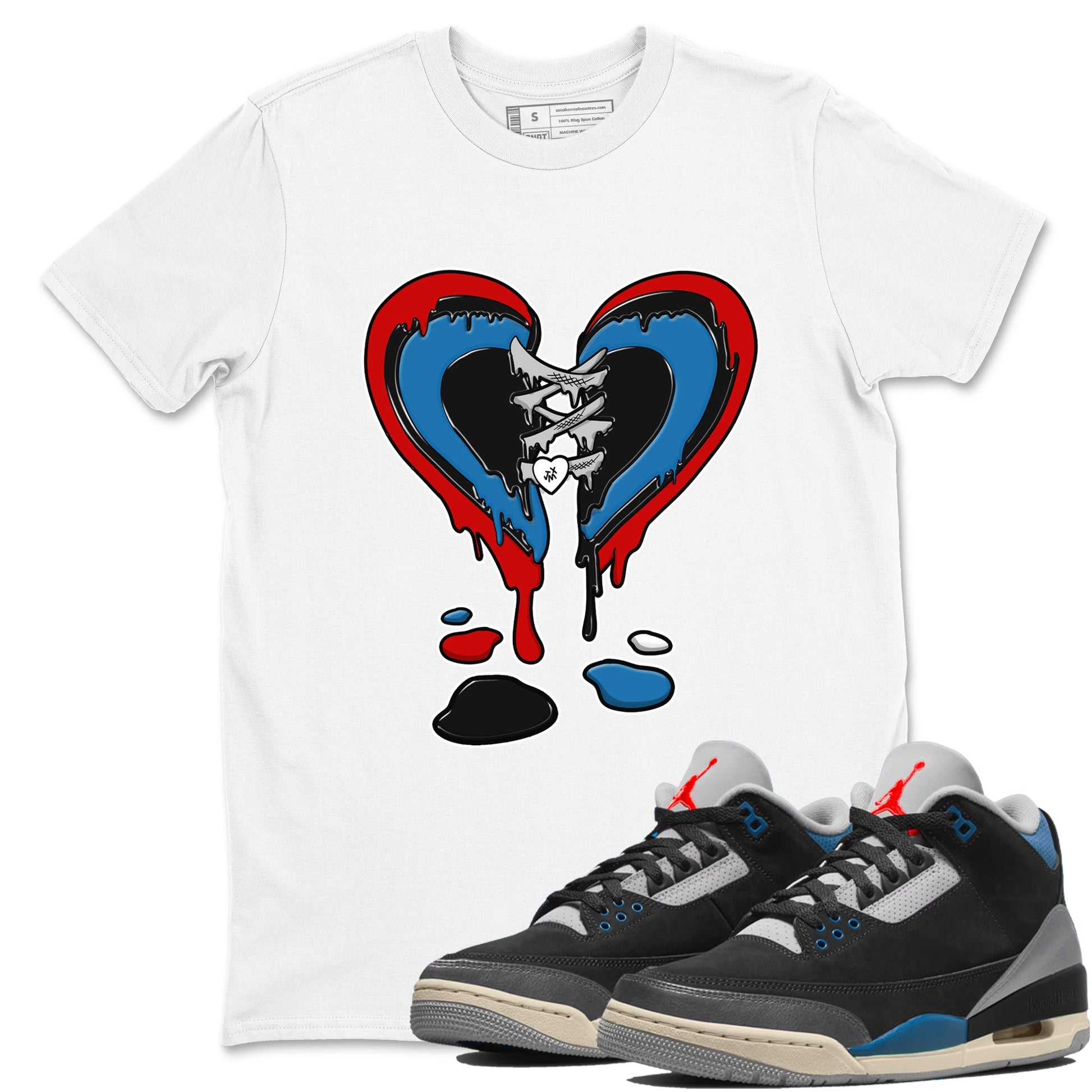 Melting Heart sneaker match t-shirt styled to complete your fit with the Air Jordan 3 Rare Air sneakers, shown in White 1.