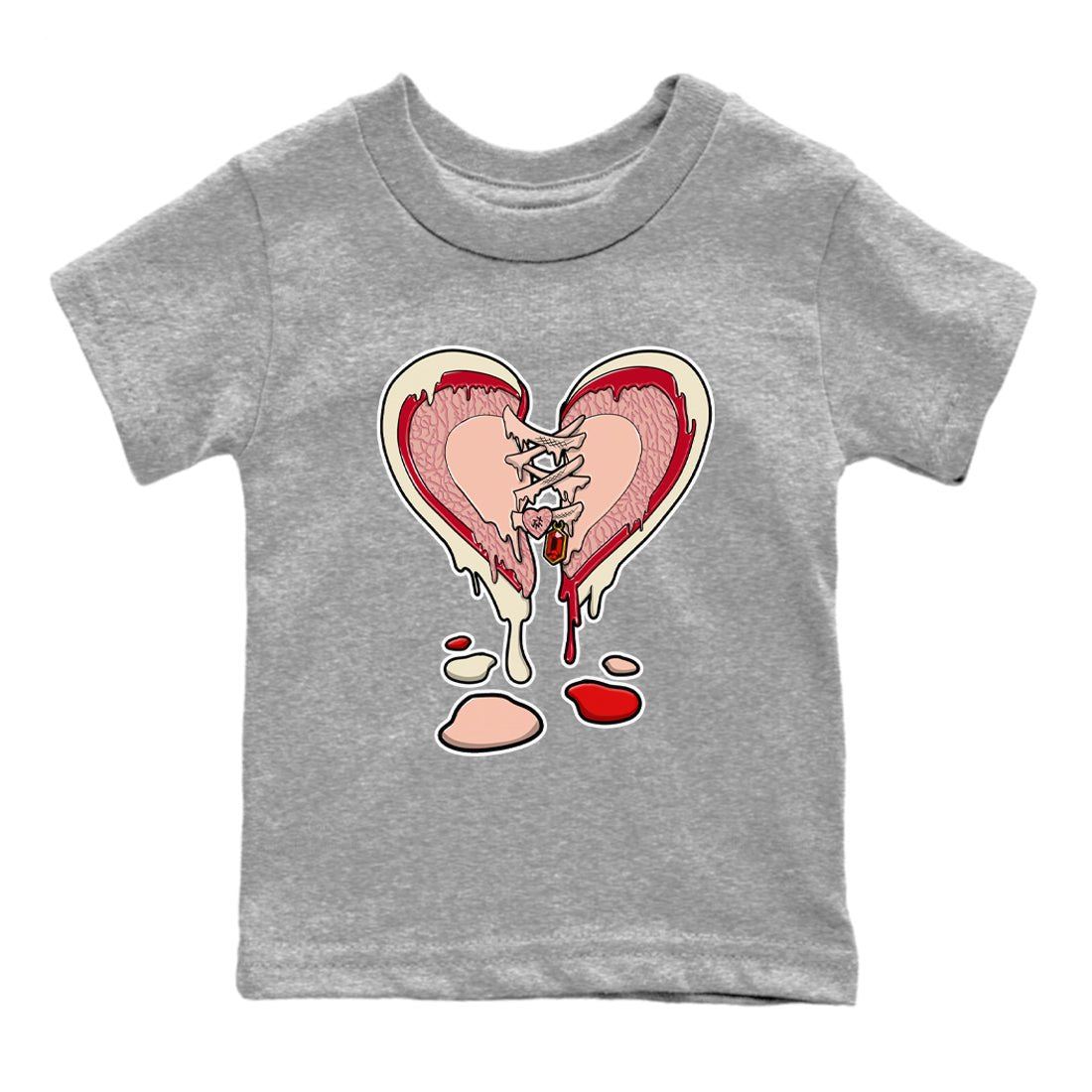 3s Valentines Day tee to match jordans Melting Heart sneaker match tees Air Jordan 3 "Treat Yourself" Washed Coral special Valentine's Day Gift SNRT Sneaker Tees Youth Baby Heather Grey 2 tee