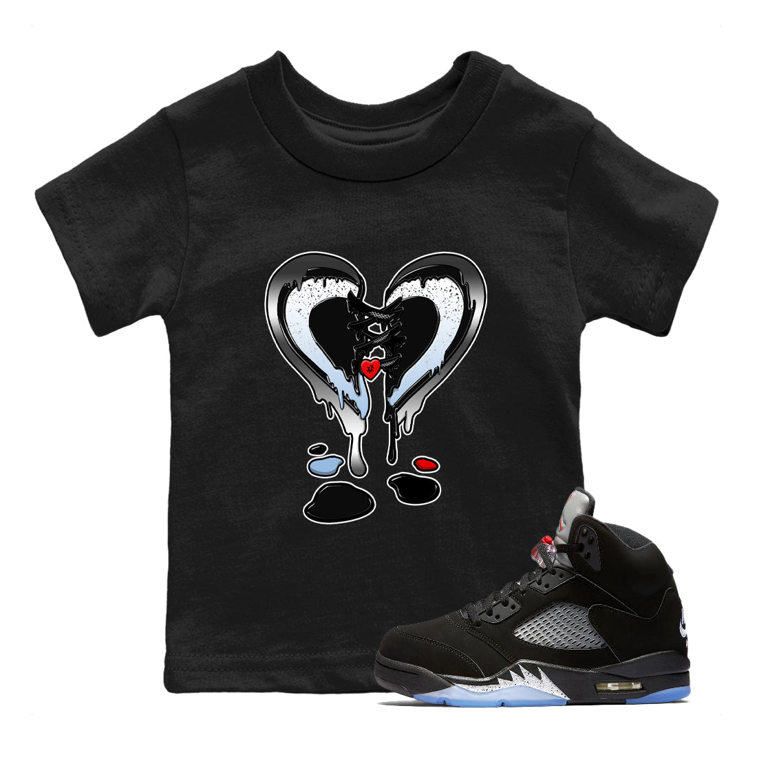 5s Black Metallic Reimagined shirts to match jordans  Melting Heart shirts to match jordans 5s Black Metallic Reimagined match shoes to clothes SNRT Sneaker Tees Youth Baby Black 1 tee
