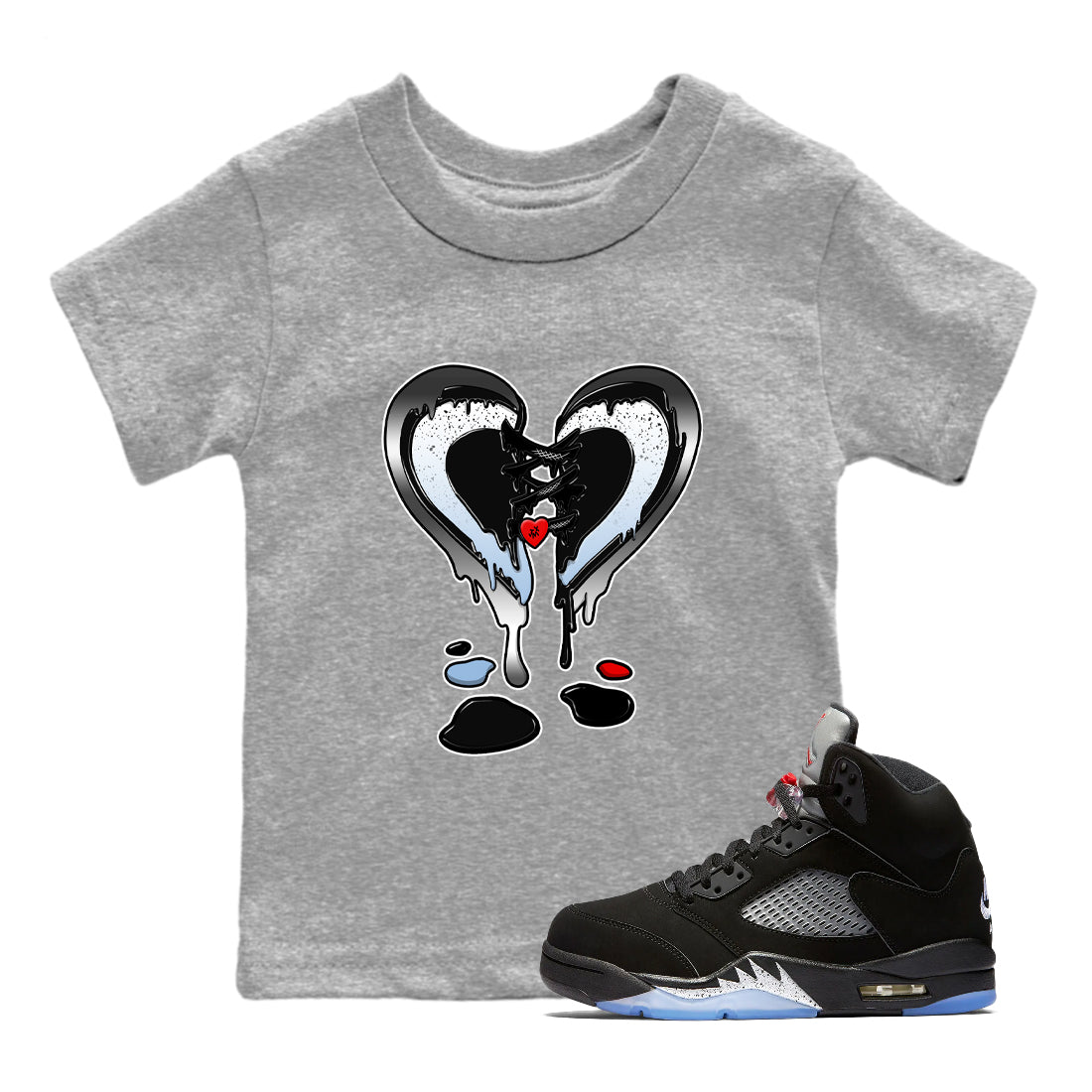 5s Black Metallic Reimagined shirts to match jordans  Melting Heart shirts to match jordans 5s Black Metallic Reimagined match shoes to clothes SNRT Sneaker Tees Youth Baby Heather Grey 1 tee