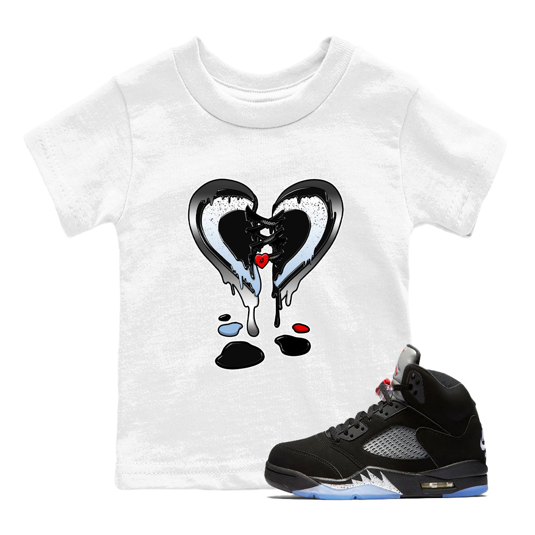 5s Black Metallic Reimagined shirts to match jordans  Melting Heart shirts to match jordans 5s Black Metallic Reimagined match shoes to clothes SNRT Sneaker Tees Youth Baby White 1 tee