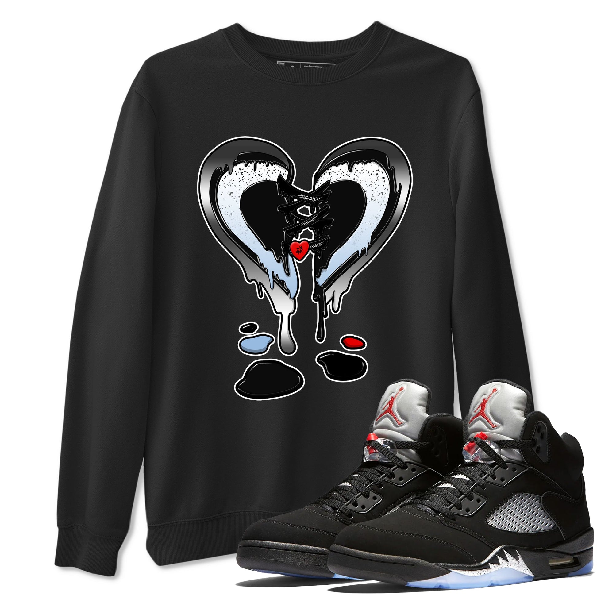 5s Black Metallic Reimagined shirts to match jordans  Melting Heart shirts to match jordans 5s Black Metallic Reimagined match shoes to clothes SNRT Sneaker Tees unisex cotton Black 1 shirts