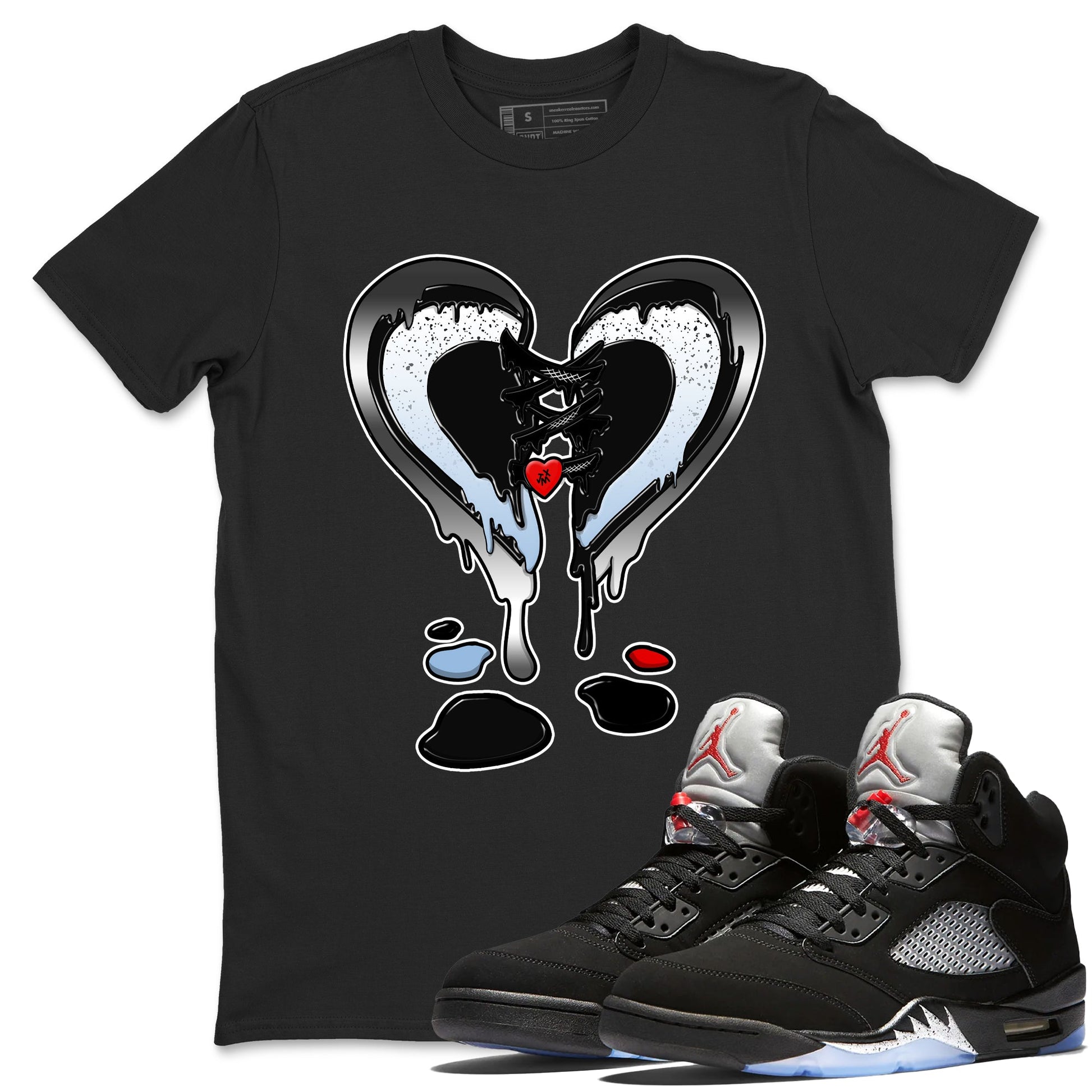 5s Black Metallic Reimagined shirts to match jordans  Melting Heart shirts to match jordans 5s Black Metallic Reimagined match shoes to clothes SNRT Sneaker Tees unisex cotton Black 1 shirts