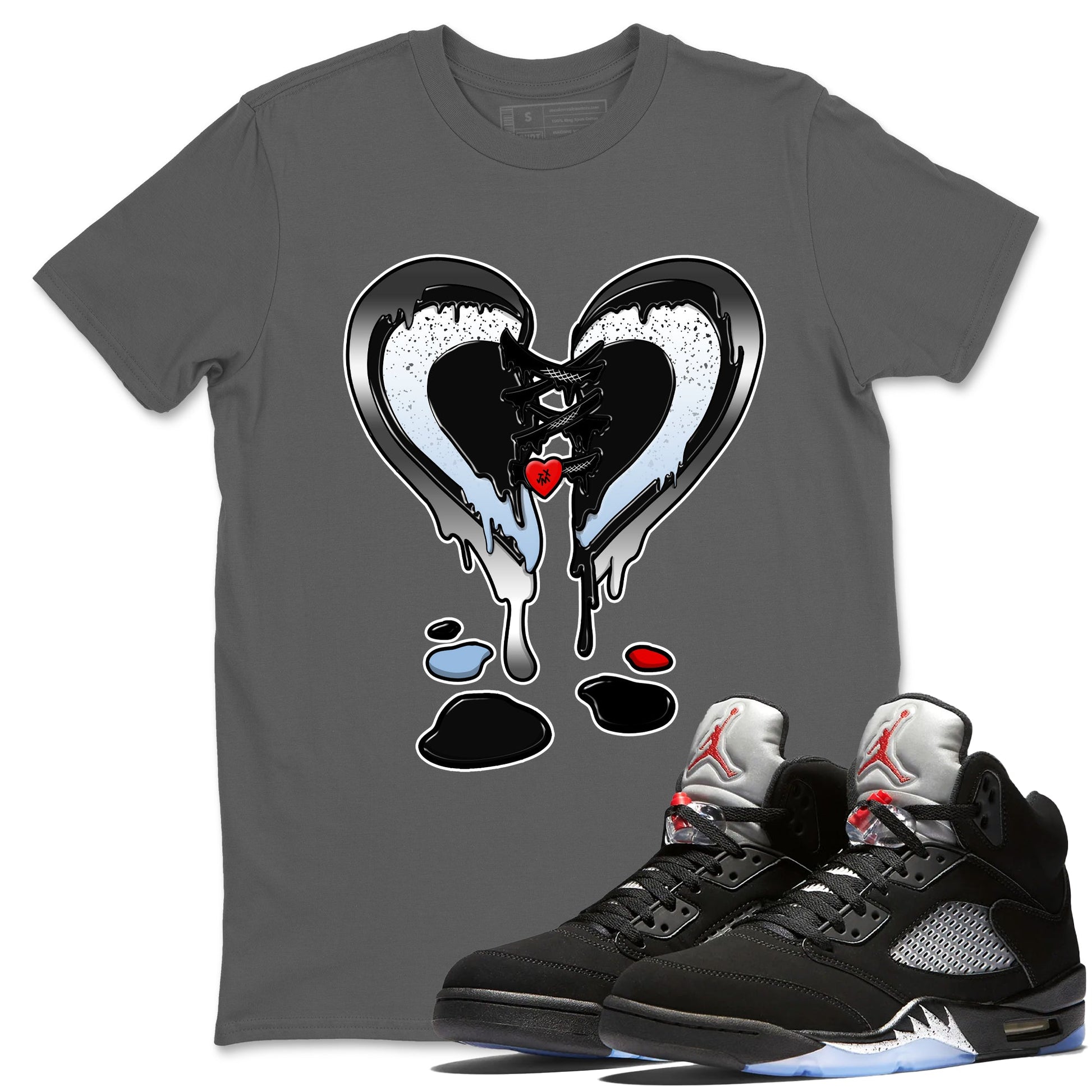 5s Black Metallic Reimagined shirts to match jordans  Melting Heart shirts to match jordans 5s Black Metallic Reimagined match shoes to clothes SNRT Sneaker Tees unisex cotton Cool Grey 1 shirts