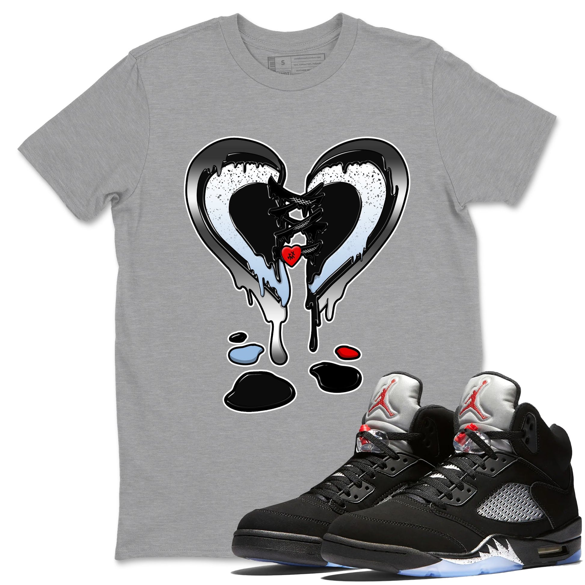 5s Black Metallic Reimagined shirts to match jordans  Melting Heart shirts to match jordans 5s Black Metallic Reimagined match shoes to clothes SNRT Sneaker Tees unisex cotton Heather Grey 1 shirts