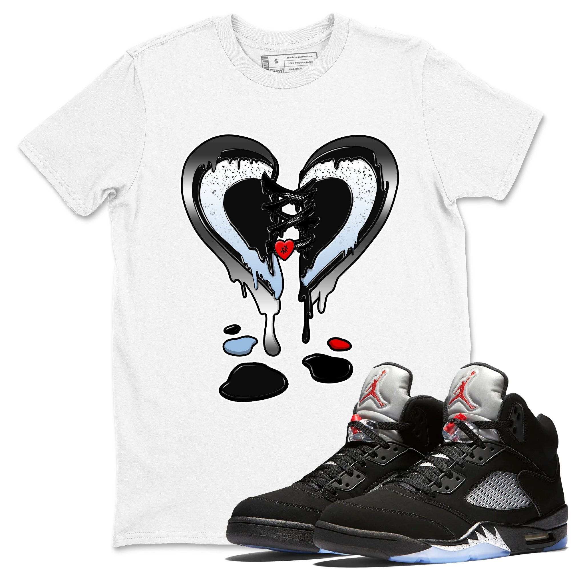5s Black Metallic Reimagined shirts to match jordans  Melting Heart shirts to match jordans 5s Black Metallic Reimagined match shoes to clothes SNRT Sneaker Tees unisex cotton White 1 shirts