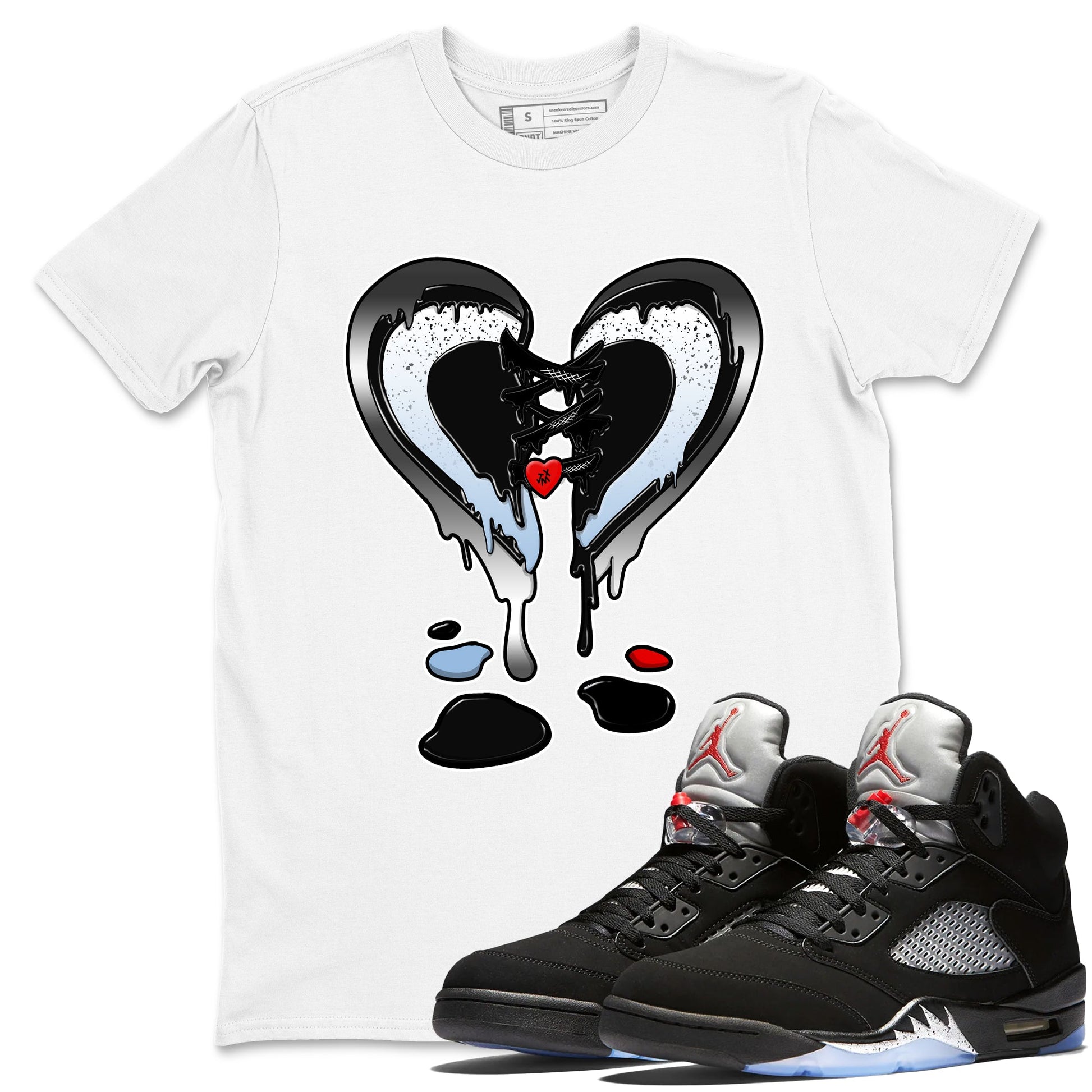 5s Black Metallic Reimagined shirts to match jordans  Melting Heart shirts to match jordans 5s Black Metallic Reimagined match shoes to clothes SNRT Sneaker Tees unisex cotton White 1 shirts