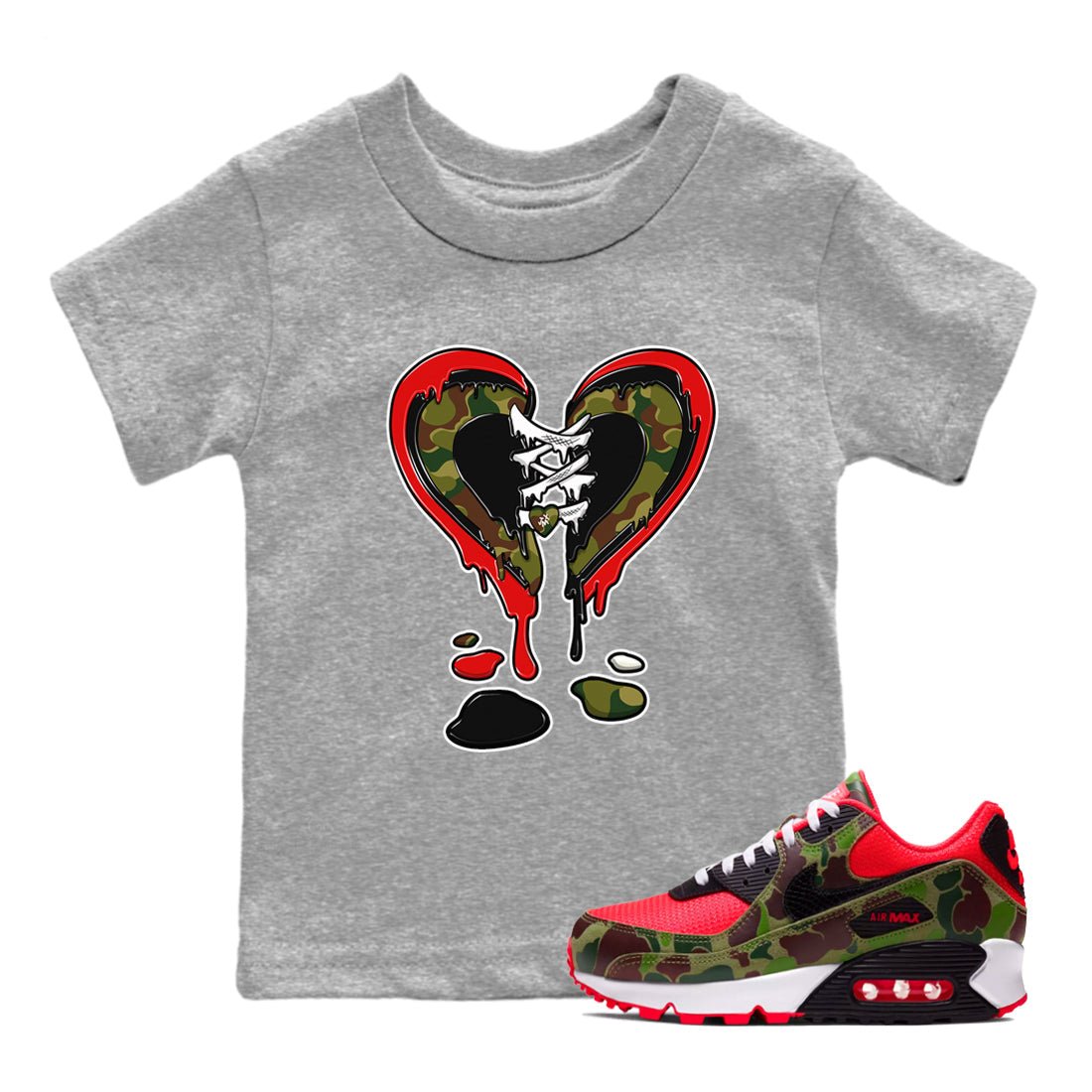 Air Max 90 Duck Camo shirts to match jordans Melting Heart sneaker match tees Air Max 90 Reverse Duck Camo match shoes to clothes SNRT Sneaker Tees Youth Baby Heather Grey 1 tee