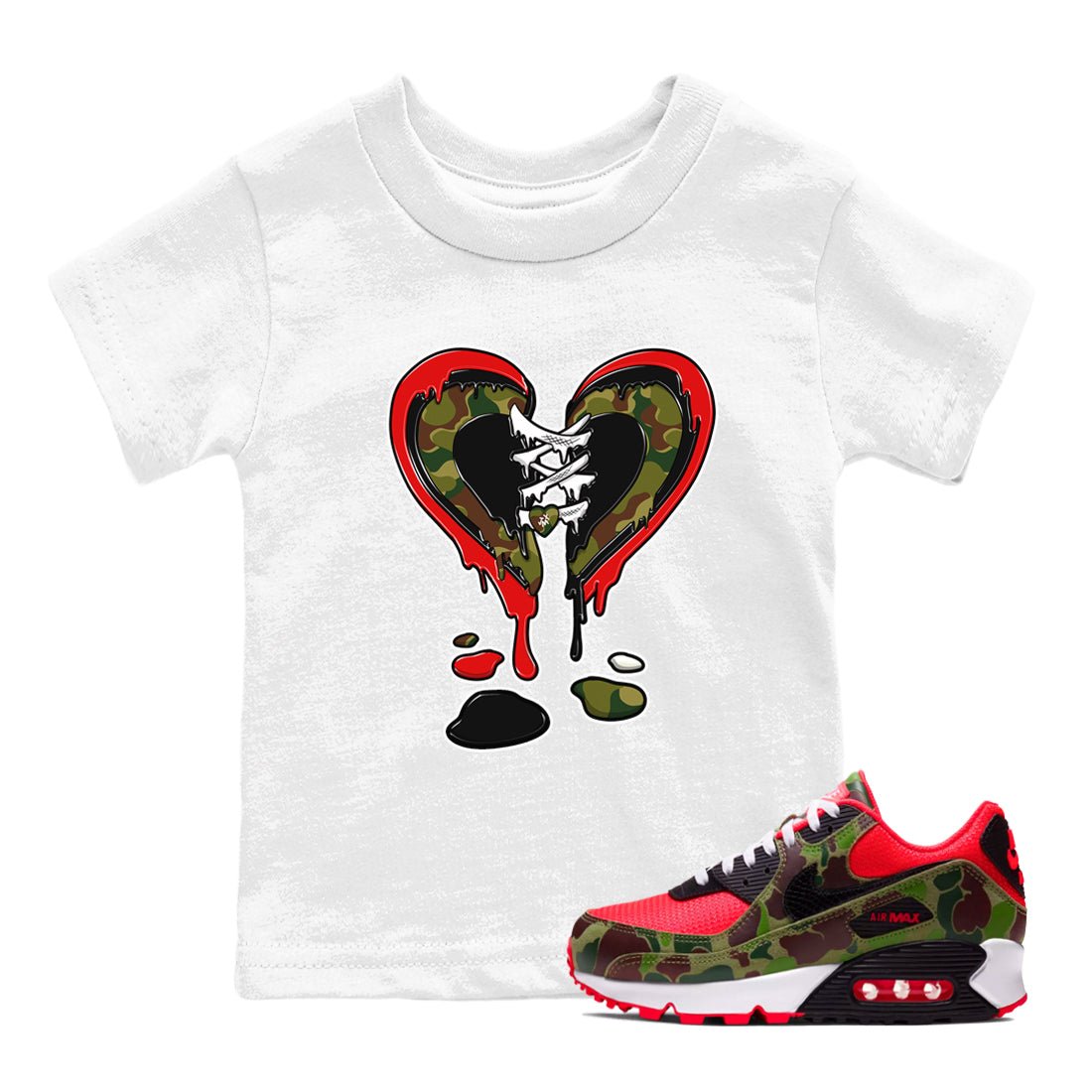 Air Max 90 Duck Camo shirts to match jordans Melting Heart sneaker match tees Air Max 90 Reverse Duck Camo match shoes to clothes SNRT Sneaker Tees Youth Baby White 1 tee
