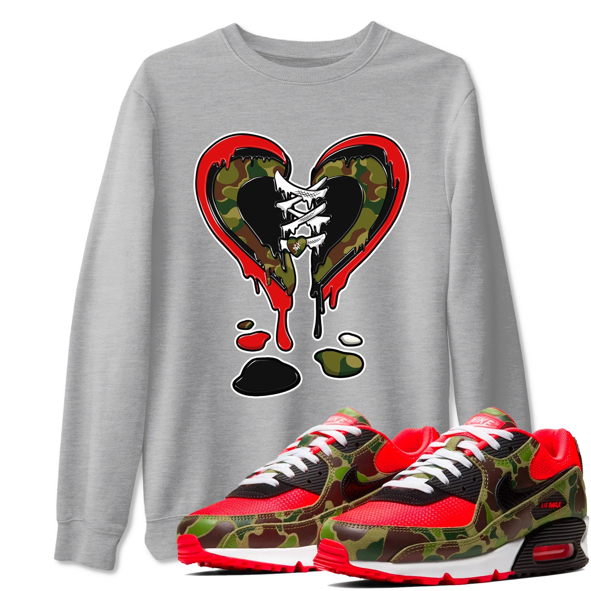 Air Max 90 Duck Camo shirts to match jordans Melting Heart sneaker match tees Air Max 90 Reverse Duck Camo match shoes to clothes SNRT Sneaker Tees unisex cotton Heather Grey 1 shirts