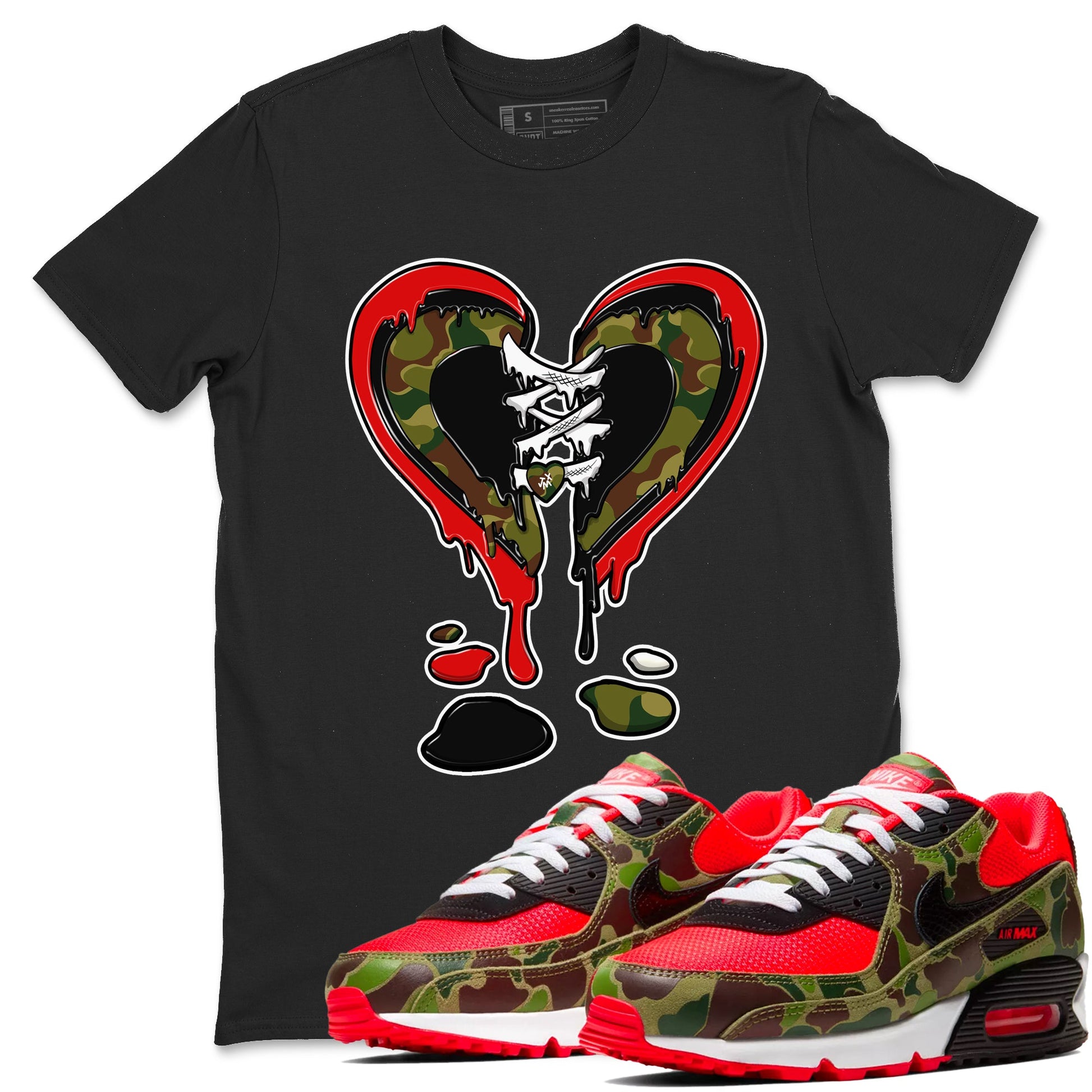 Air Max 90 Duck Camo shirts to match jordans Melting Heart sneaker match tees Air Max 90 Reverse Duck Camo match shoes to clothes SNRT Sneaker Tees unisex cotton Black 1 shirts