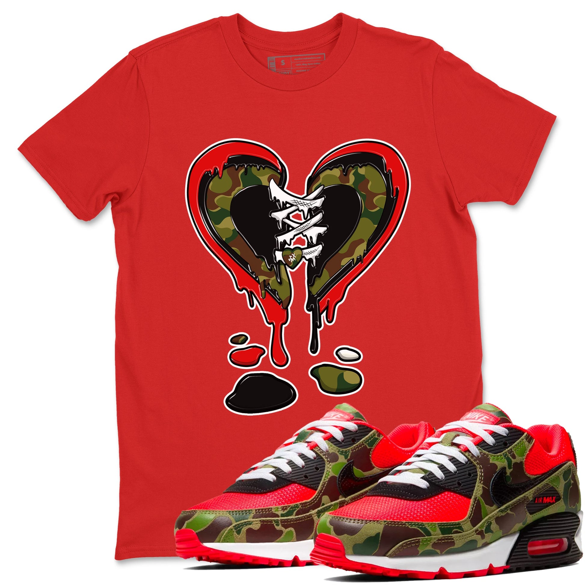 Air Max 90 Duck Camo shirts to match jordans Melting Heart sneaker match tees Air Max 90 Reverse Duck Camo match shoes to clothes SNRT Sneaker Tees unisex cotton Red 1 shirts