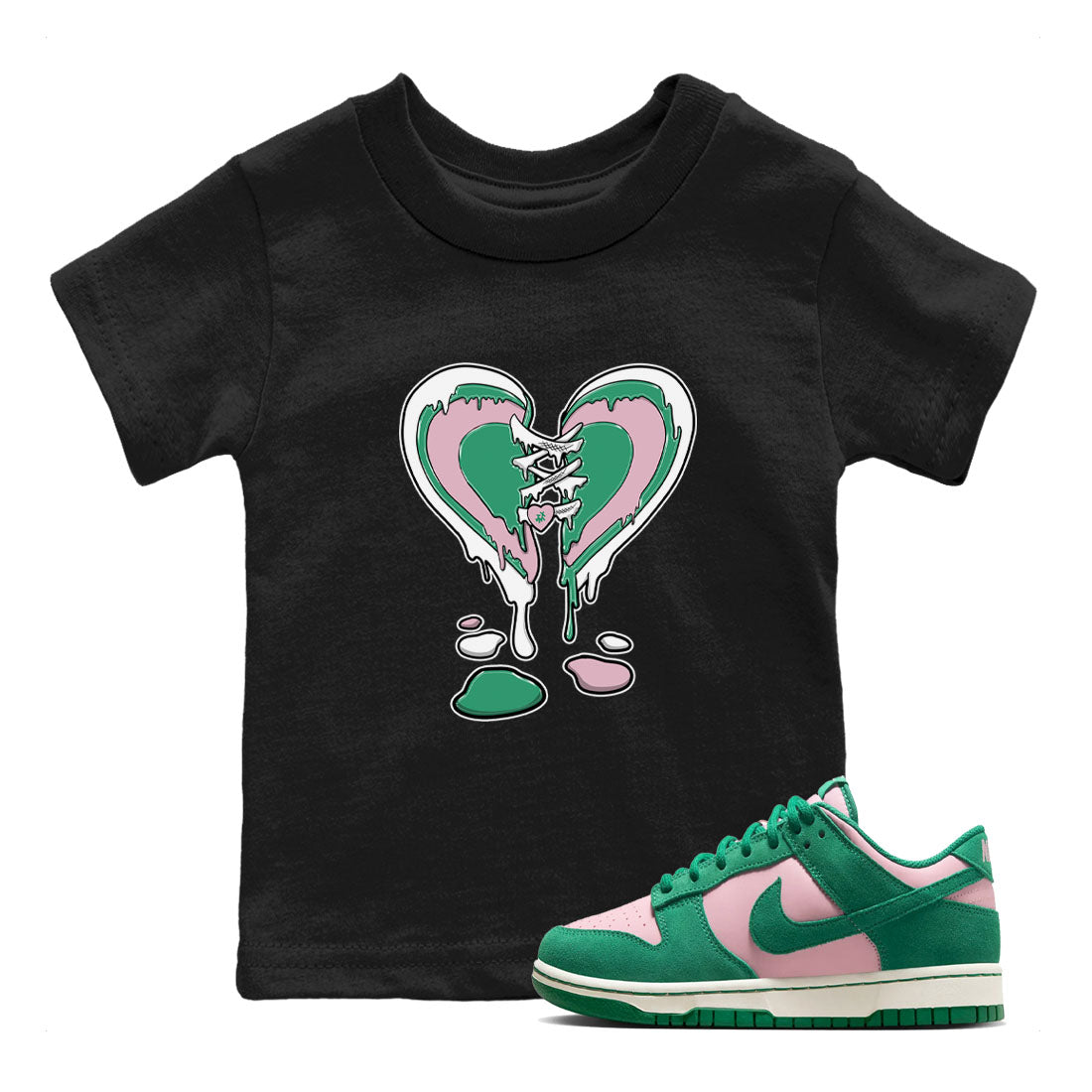 Dunk Low Medium Soft Pink Malachite shirt to match jordans Melting Heart sneaker tees Dunks Medium Soft Pink Malachite Streetwear Brand SNRT Sneaker Release Tees baby toddler Black 1 cotton Shirt