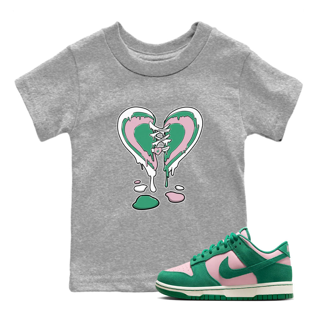 Dunk Low Medium Soft Pink Malachite shirt to match jordans Melting Heart sneaker tees Dunks Medium Soft Pink Malachite Streetwear Brand SNRT Sneaker Release Tees baby toddler Heather Grey 1 cotton Shirt