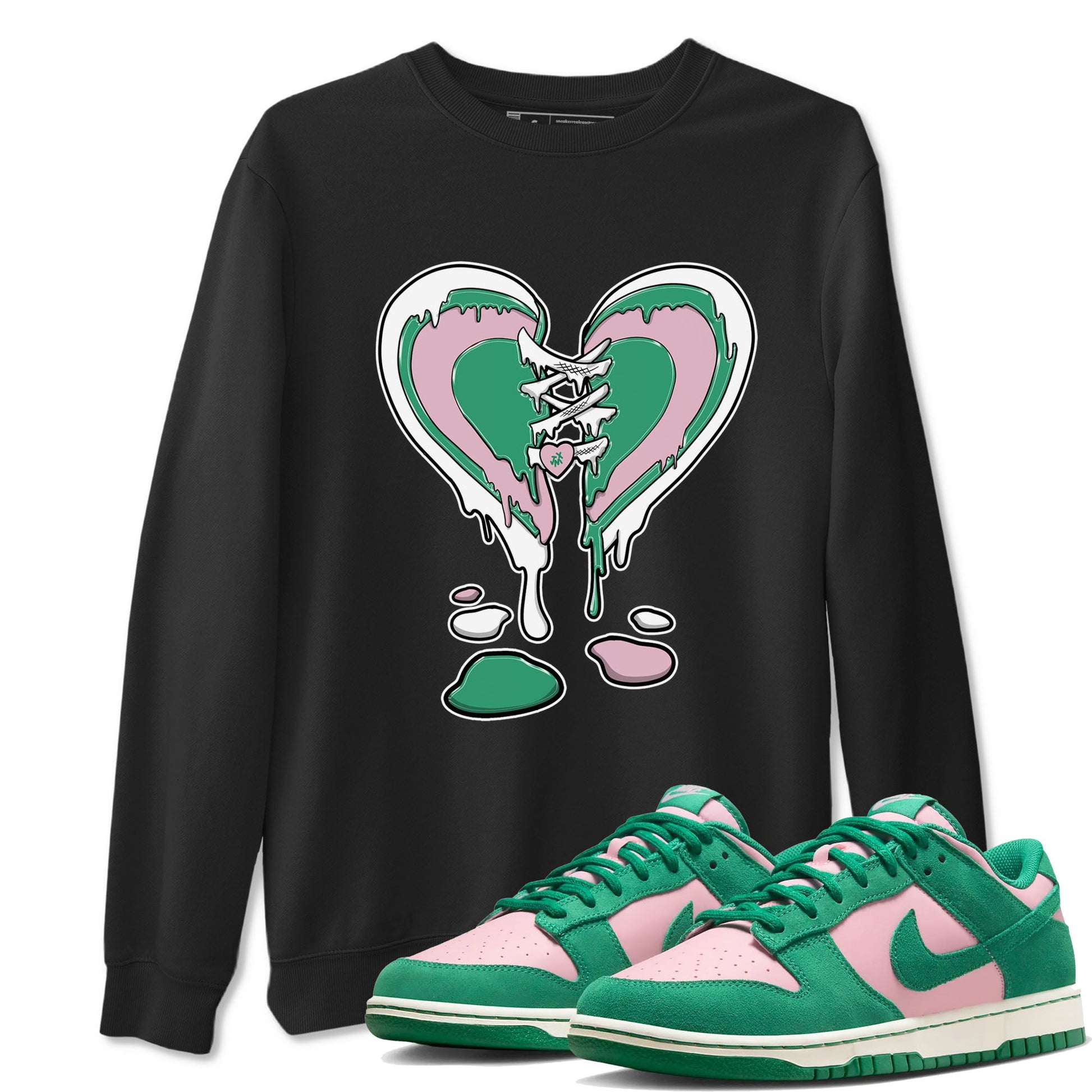 Dunk Low Medium Soft Pink Malachite shirt to match jordans Melting Heart sneaker tees Dunks Medium Soft Pink Malachite Streetwear Brand SNRT Sneaker Release Tees unisex cotton Black 1 crew neck shirt