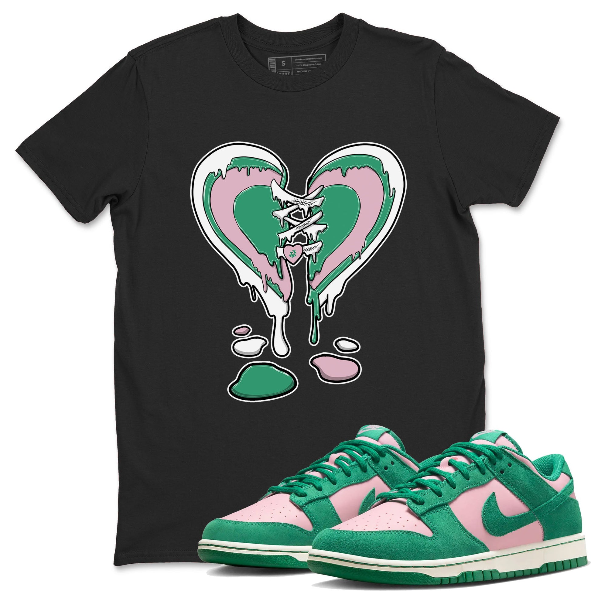 Dunk Low Medium Soft Pink Malachite shirt to match jordans Melting Heart sneaker tees Dunks Medium Soft Pink Malachite Streetwear Brand SNRT Sneaker Release Tees unisex cotton Black 1 crew neck shirt