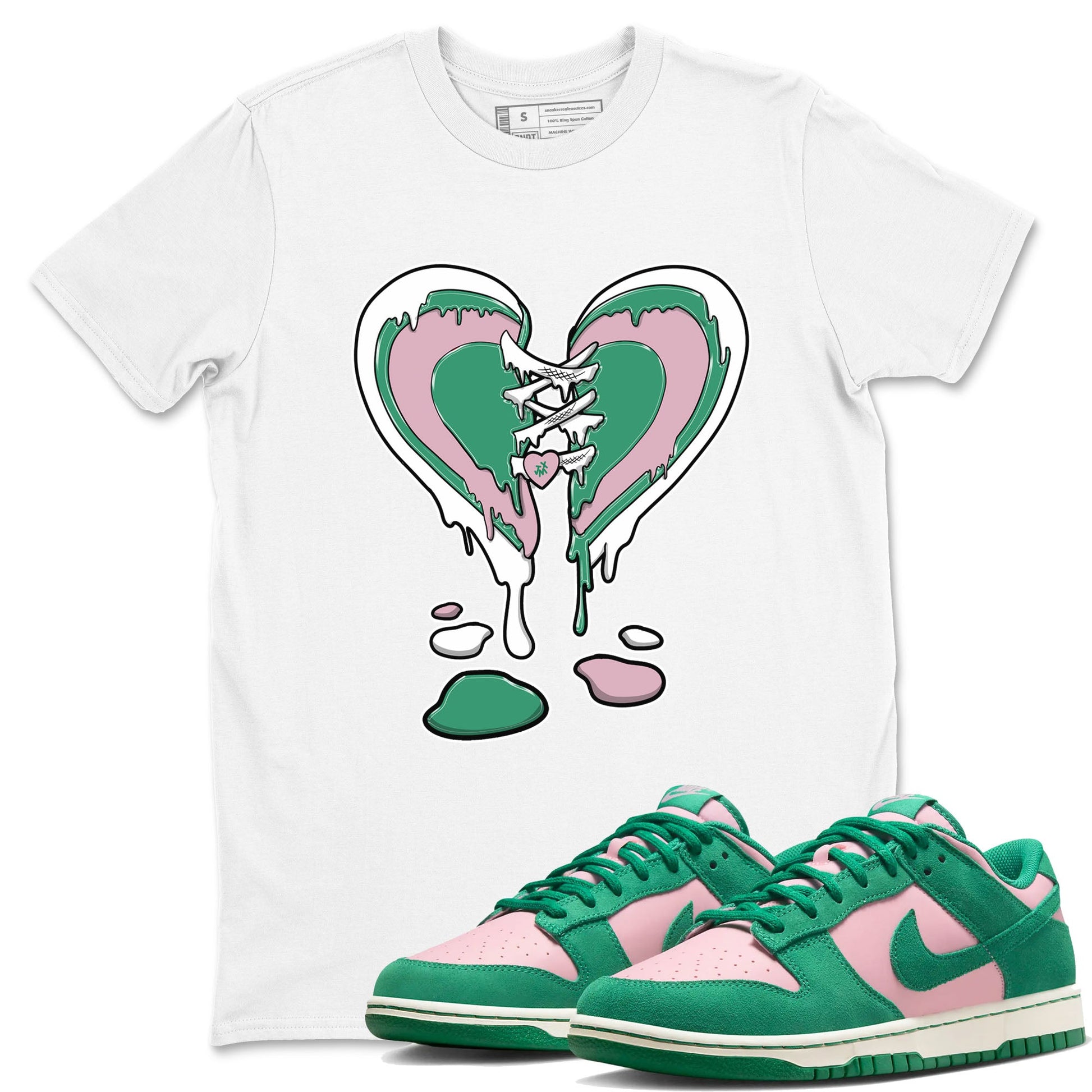 Dunk Low Medium Soft Pink Malachite shirt to match jordans Melting Heart sneaker tees Dunks Medium Soft Pink Malachite Streetwear Brand SNRT Sneaker Release Tees unisex cotton White 1 crew neck shirt