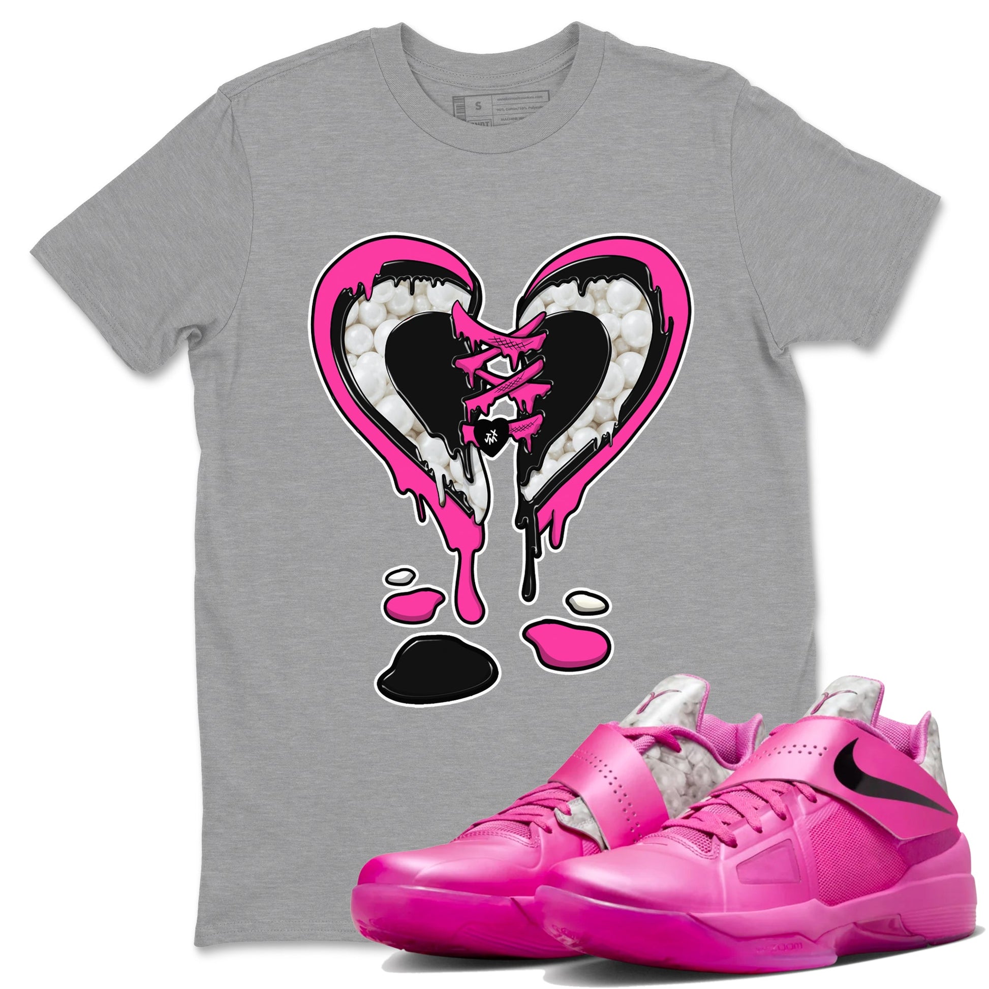 Nike KD 4 Retro Aunt Pearl shirts to match jordans Melting Heart sneaker match tees Nike KD 4 Aunt Pearl match shoes to clothes SNRT Sneaker Tees unisex cotton Heather Grey 1 shirts