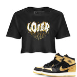 AJ1 Black And Gold shirts to match jordans Melting Loser Lover sneaker match tees Jordan 1 High OG Black And Gold SNRT Sneaker Release Tees unisex cotton Black 1 Crop Shirts