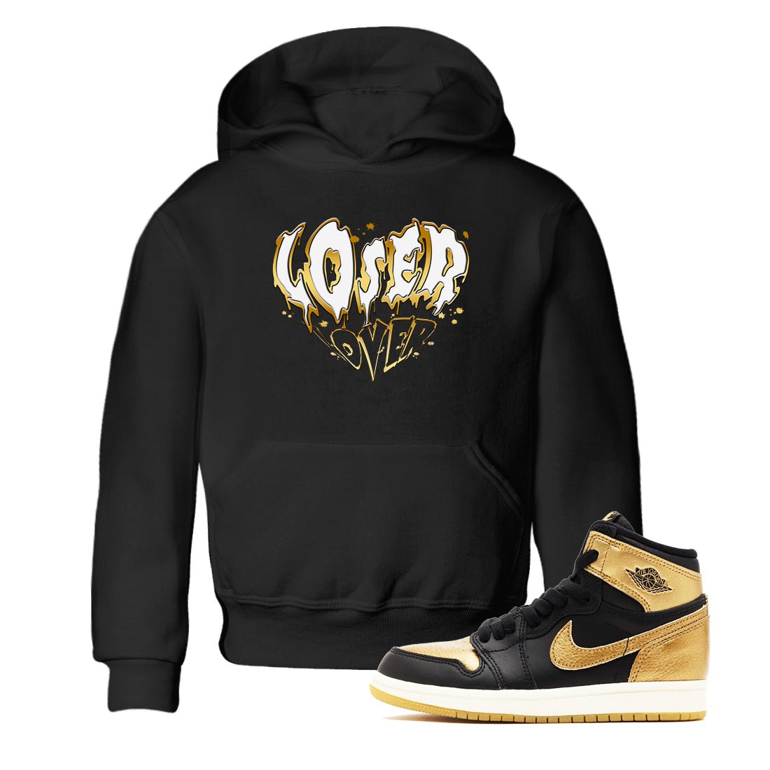 AJ1 Black And Gold shirts to match jordans Melting Loser Lover sneaker match tees Jordan 1 High OG Black And Gold SNRT Sneaker Release Tees Youth Baby Black 1 crew neck shirts