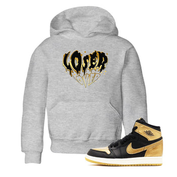 AJ1 Black And Gold shirts to match jordans Melting Loser Lover sneaker match tees Jordan 1 High OG Black And Gold SNRT Sneaker Release Tees Youth Baby Heather Grey 1 crew neck shirts