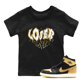 AJ1 Black And Gold shirts to match jordans Melting Loser Lover sneaker match tees Jordan 1 High OG Black And Gold SNRT Sneaker Release Tees Youth Baby Black 1 crew neck shirts