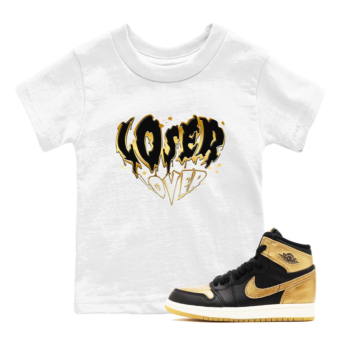 AJ1 Black And Gold shirts to match jordans Melting Loser Lover sneaker match tees Jordan 1 High OG Black And Gold SNRT Sneaker Release Tees Youth Baby White 1 crew neck shirts