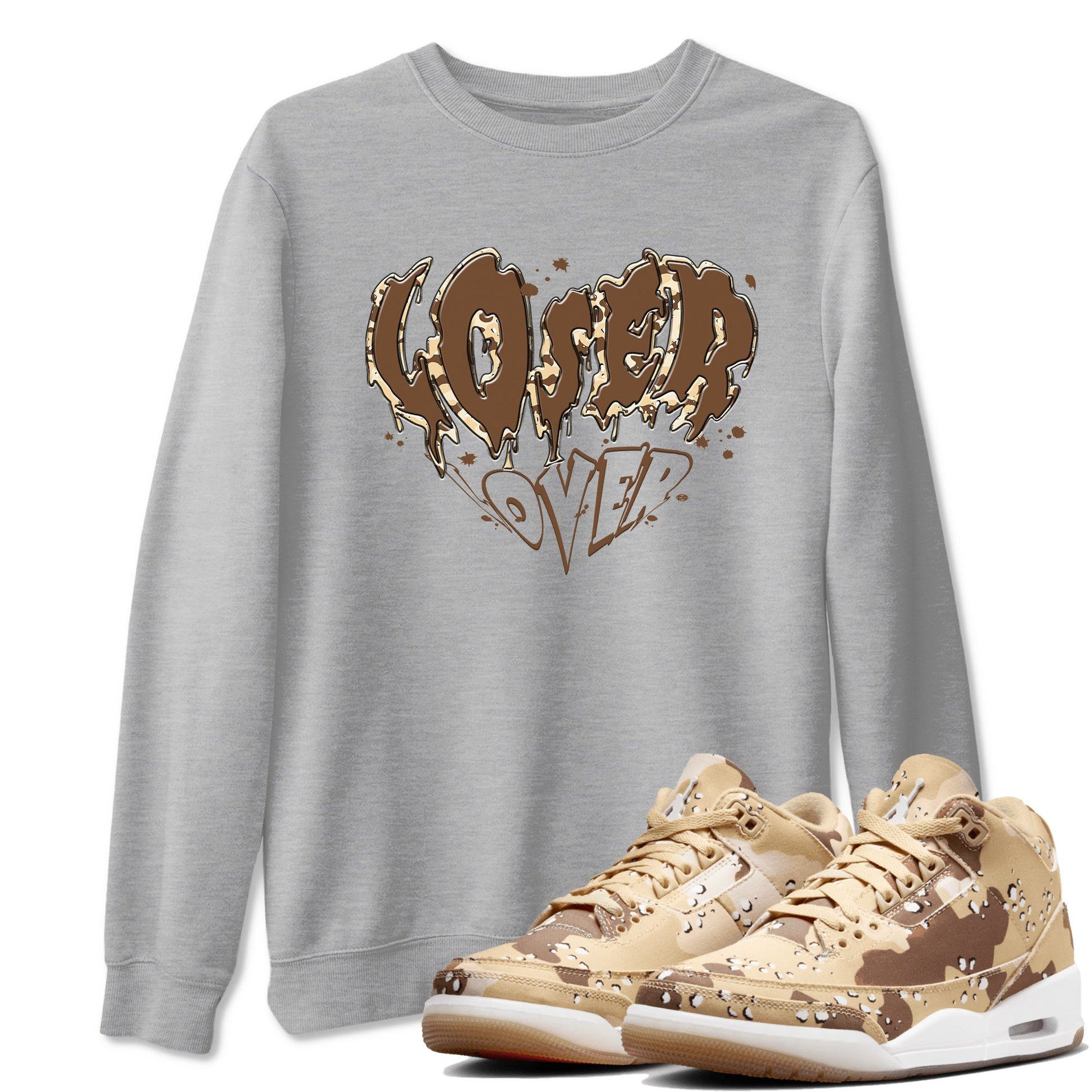 3s Desert Camo shirts to match jordans Melting Loser Lover sneaker match tees Air Jordan 3 Desert Camo SNRT Sneaker Tees streetwear brand Heather Grey 1 unisex cotton tee