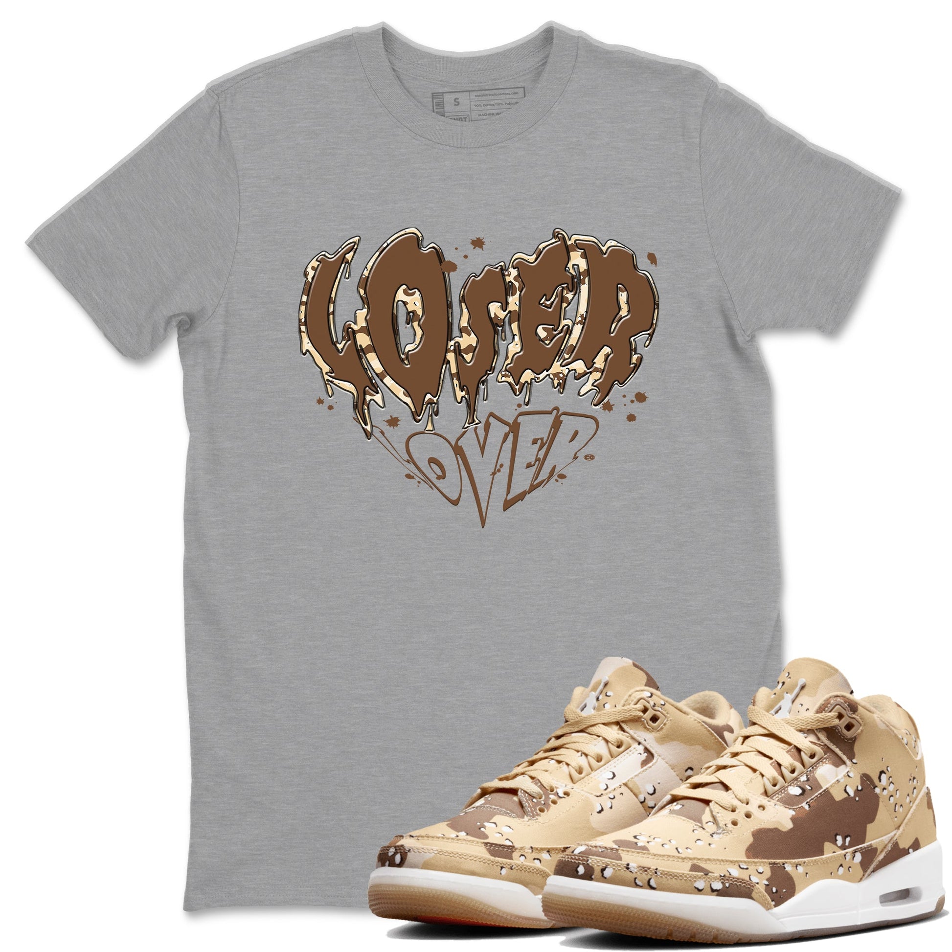 3s Desert Camo shirts to match jordans Melting Loser Lover sneaker match tees Air Jordan 3 Desert Camo SNRT Sneaker Tees streetwear brand Heather Grey 1 unisex cotton tee