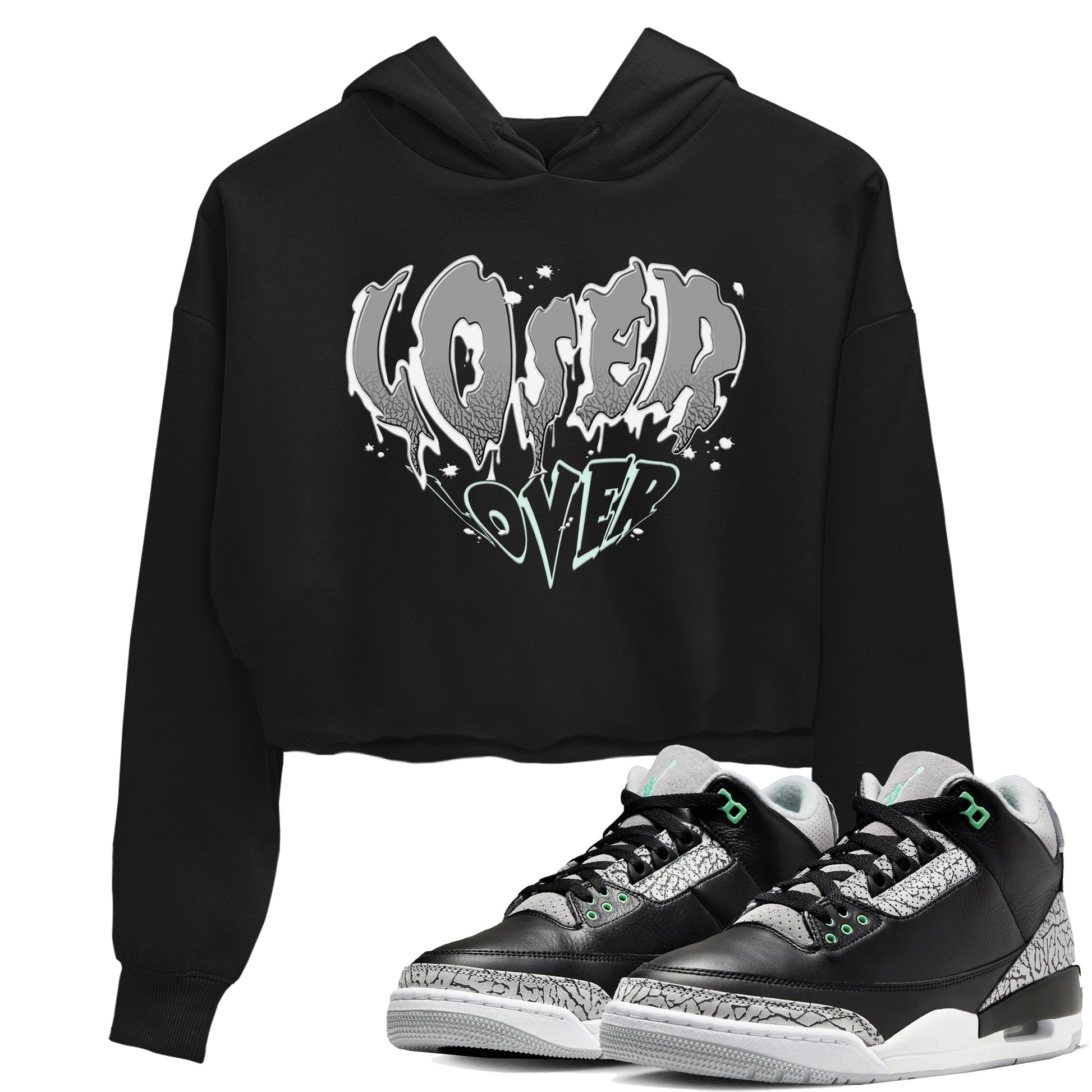 3s Green Glow shirt to match jordans Melting Loser Lover sneaker tees Air Jordan 3 Green Glow SNRT Sneaker Release Tees Black 1 crop length shirt