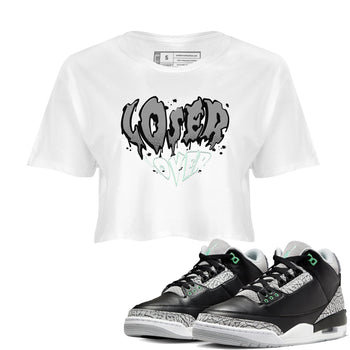 3s Green Glow shirt to match jordans Melting Loser Lover sneaker tees Air Jordan 3 Green Glow SNRT Sneaker Release Tees White 1 crop length shirt