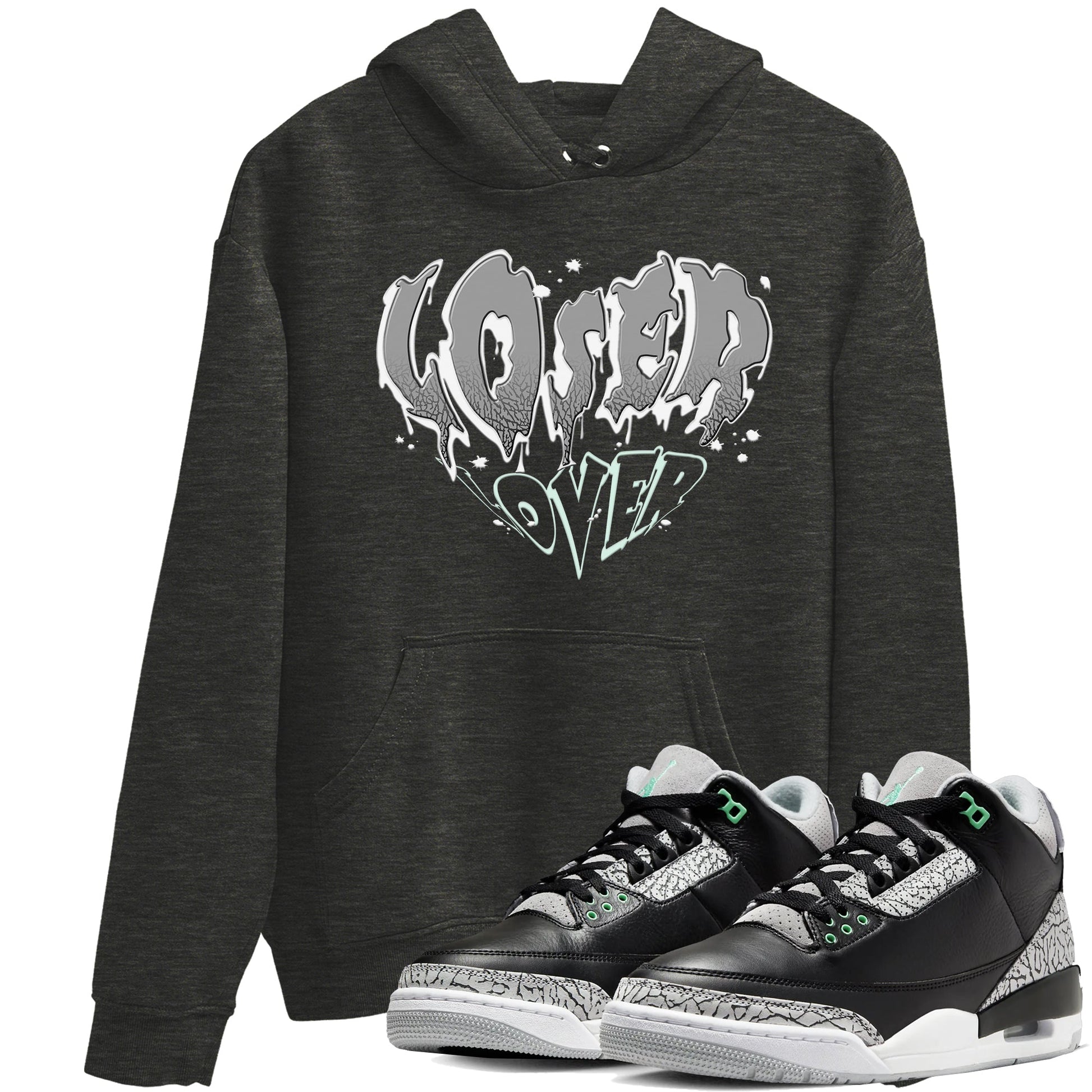 3s Green Glow shirt to match jordans Melting Loser Lover sneaker tees Air Jordan 3 Green Glow SNRT Sneaker Release Tees unisex cotton Charcoal Heather 1 crew neck shirt