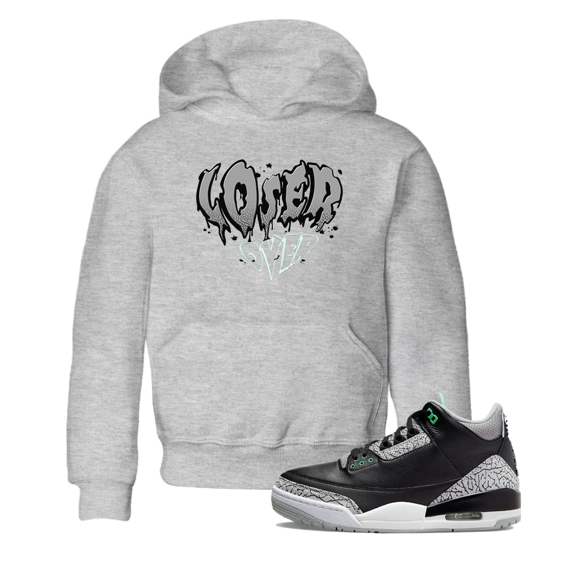 3s Green Glow shirt to match jordans Melting Loser Lover sneaker tees Air Jordan 3 Green Glow SNRT sneaker release tees baby toddler Heather Grey 1 cotton Shirt