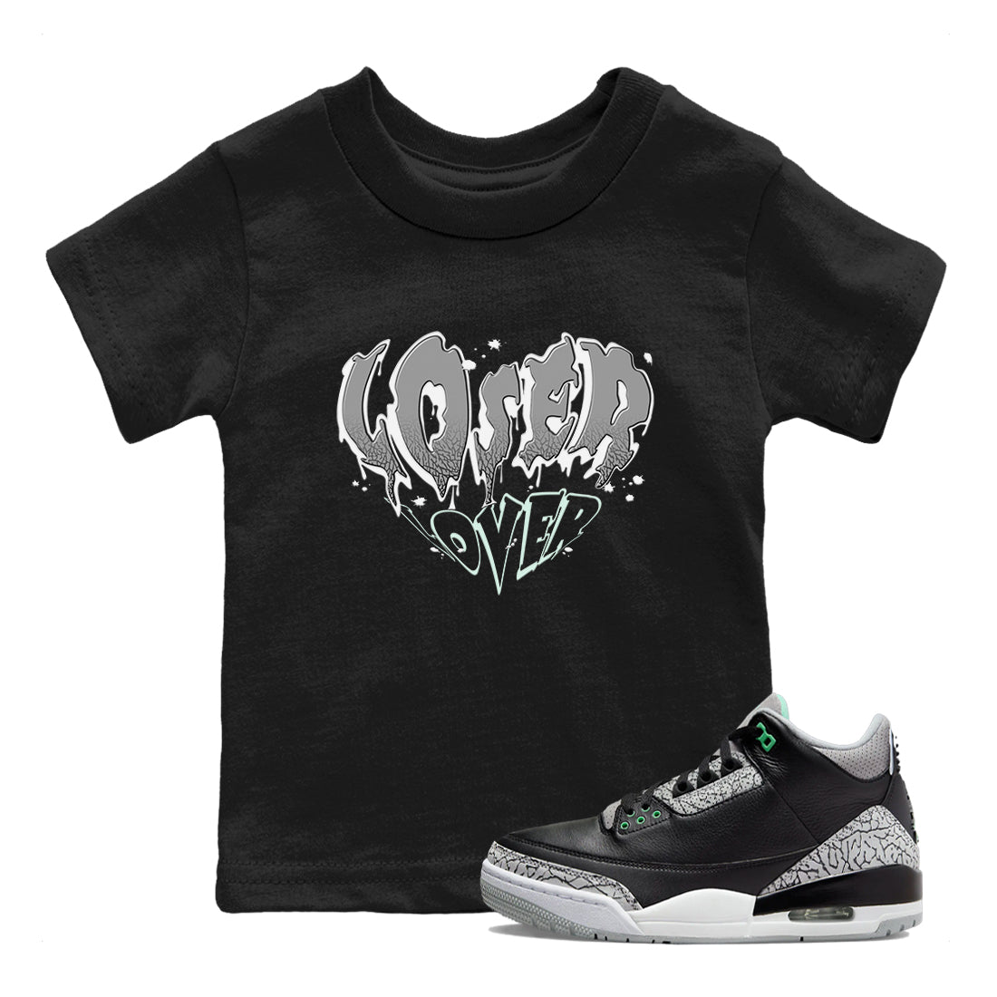 3s Green Glow shirt to match jordans Melting Loser Lover sneaker tees Air Jordan 3 Green Glow SNRT sneaker release tees baby toddler Black 1 cotton Shirt