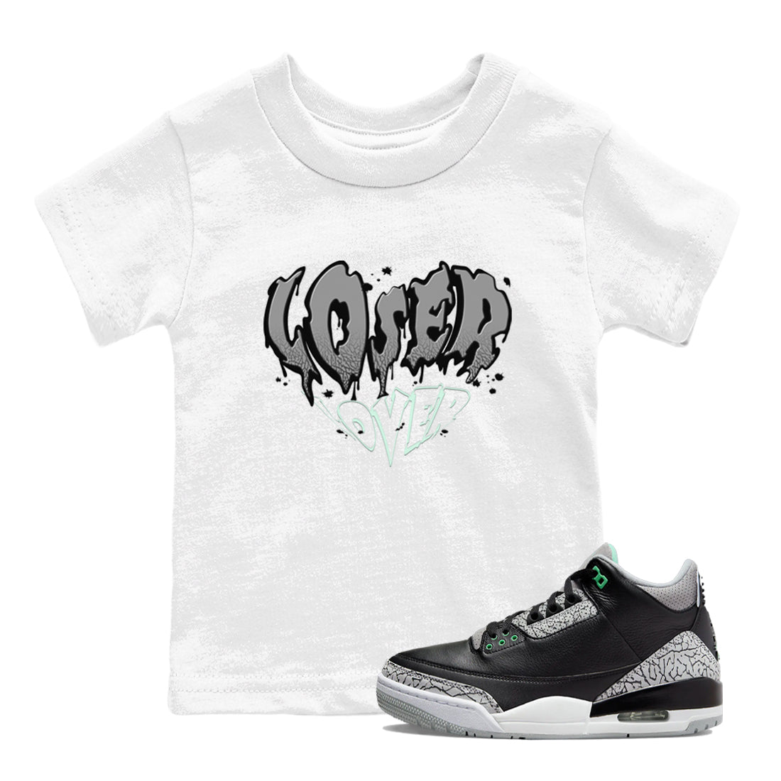 3s Green Glow shirt to match jordans Melting Loser Lover sneaker tees Air Jordan 3 Green Glow SNRT sneaker release tees baby toddler White 1 cotton Shirt