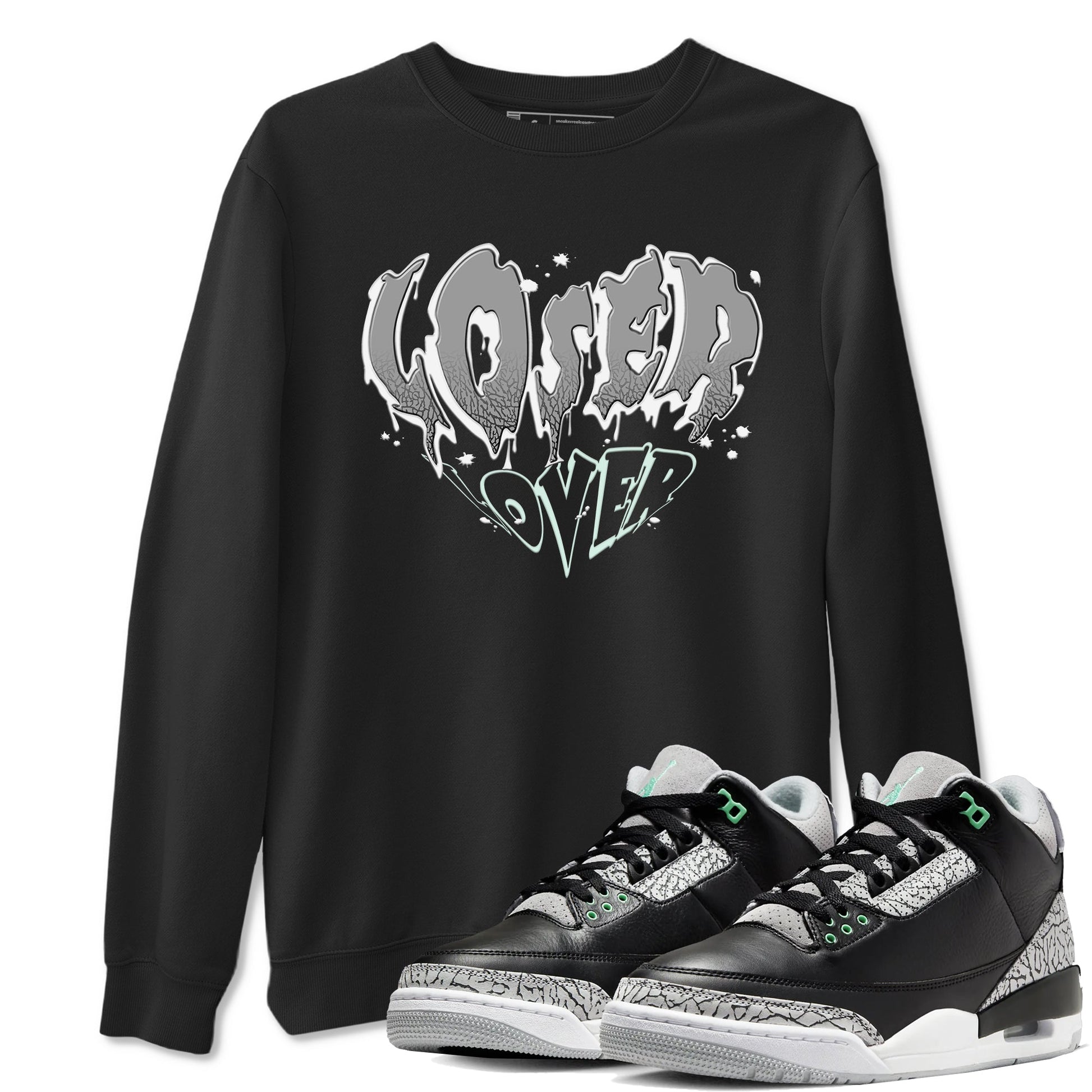 3s Green Glow shirt to match jordans Melting Loser Lover sneaker tees Air Jordan 3 Green Glow SNRT Sneaker Release Tees unisex cotton Black 1 crew neck shirt