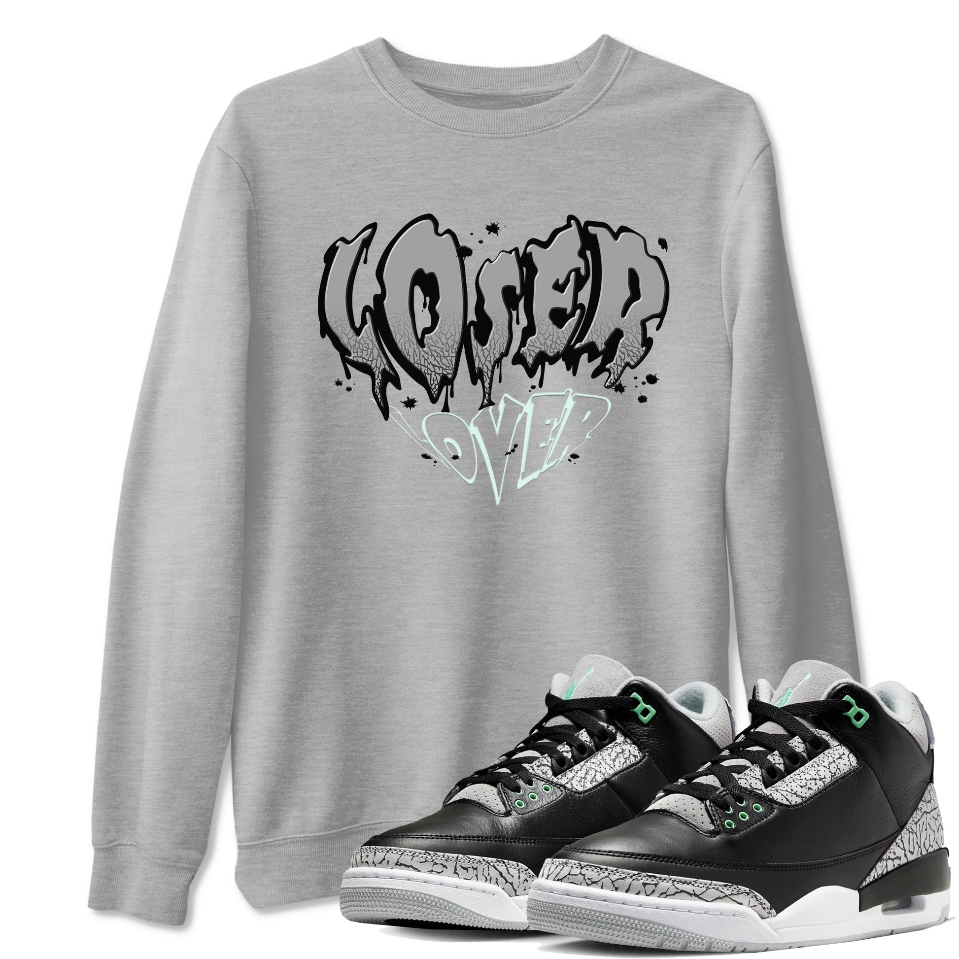 3s Green Glow shirt to match jordans Melting Loser Lover sneaker tees Air Jordan 3 Green Glow SNRT Sneaker Release Tees unisex cotton Heather Grey 1 crew neck shirt