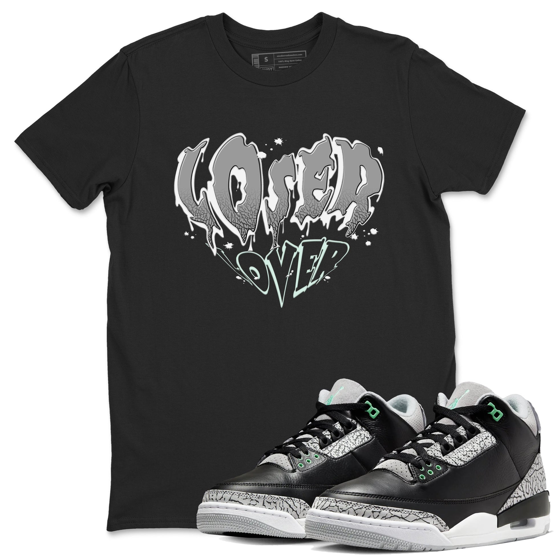 3s Green Glow shirt to match jordans Melting Loser Lover sneaker tees Air Jordan 3 Green Glow SNRT Sneaker Release Tees unisex cotton Black 1 crew neck shirt