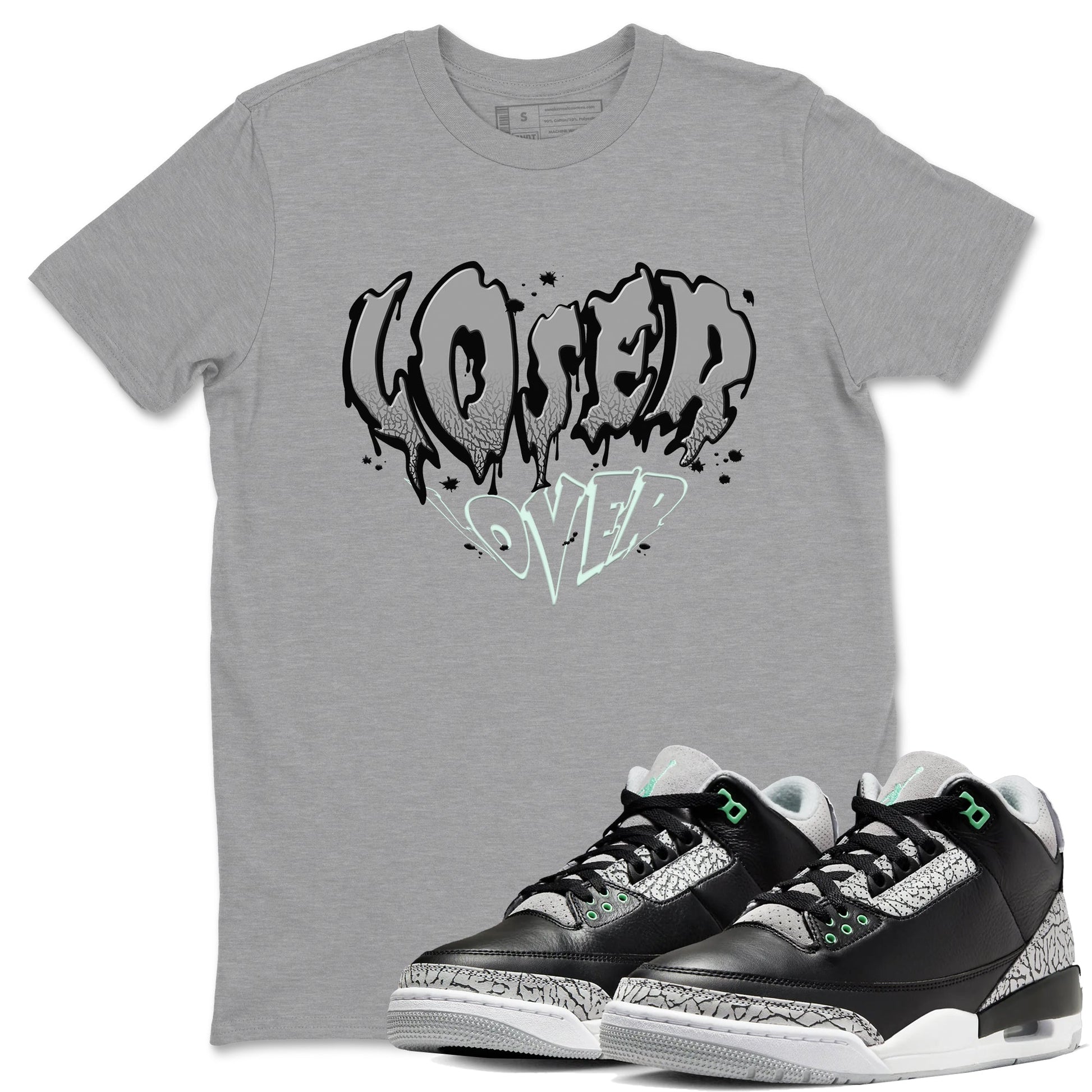 3s Green Glow shirt to match jordans Melting Loser Lover sneaker tees Air Jordan 3 Green Glow SNRT Sneaker Release Tees unisex cotton Heather Grey 1 crew neck shirt