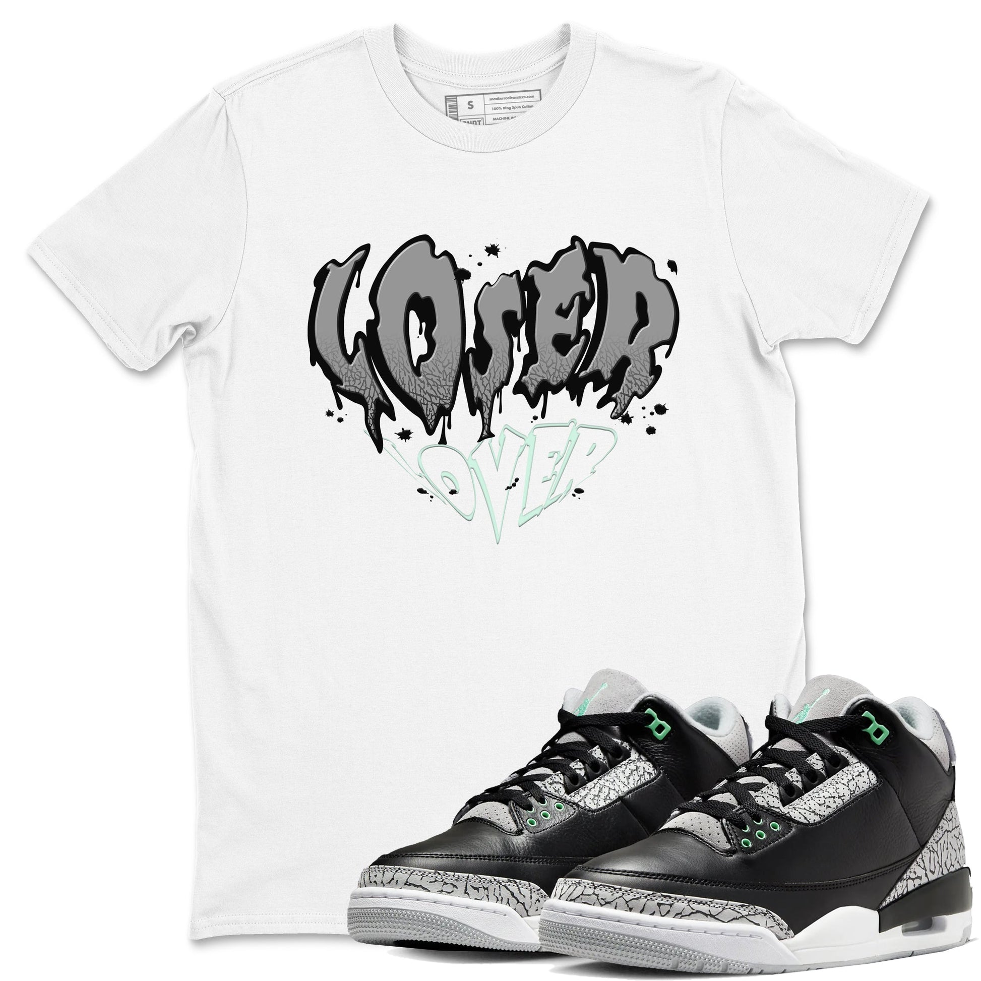 3s Green Glow shirt to match jordans Melting Loser Lover sneaker tees Air Jordan 3 Green Glow SNRT Sneaker Release Tees unisex cotton White 1 crew neck shirt