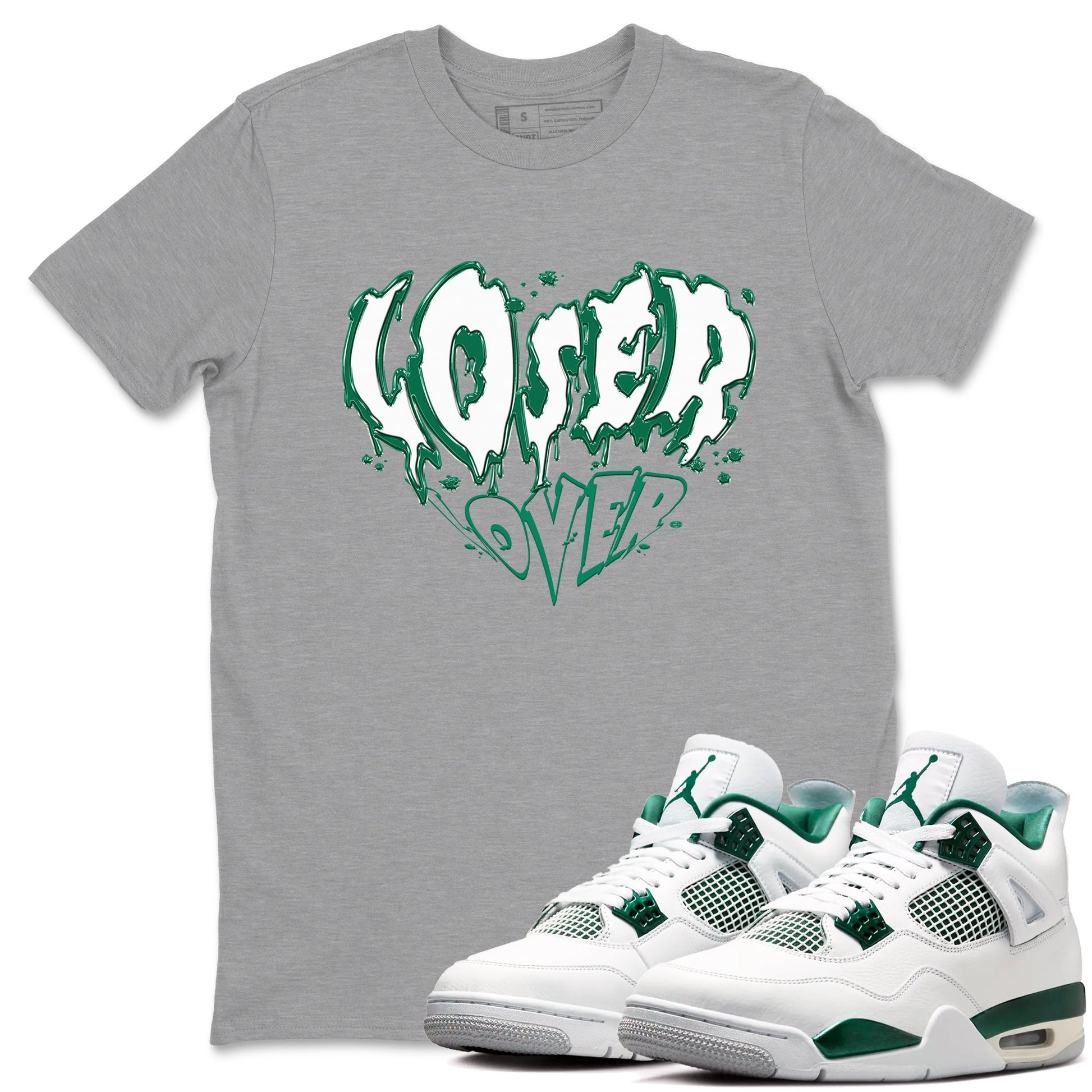 4s Oxidized Green shirts to match jordans Melting Loser Lover sneaker match tees Air Jordan 4 Oxidized Green SNRT Sneaker Tees streetwear brand Heather Grey 1 unisex cotton tee