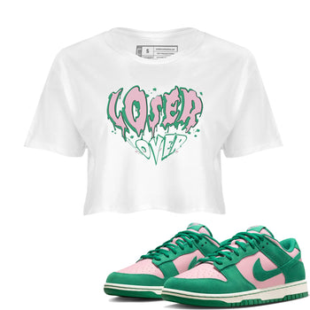 Dunk Low Medium Soft Pink Malachite shirt to match jordans Melting Loser Lover sneaker tees Dunk Medium Soft Pink Malachite SNRT Sneaker Release Tees White 1 crop length shirt