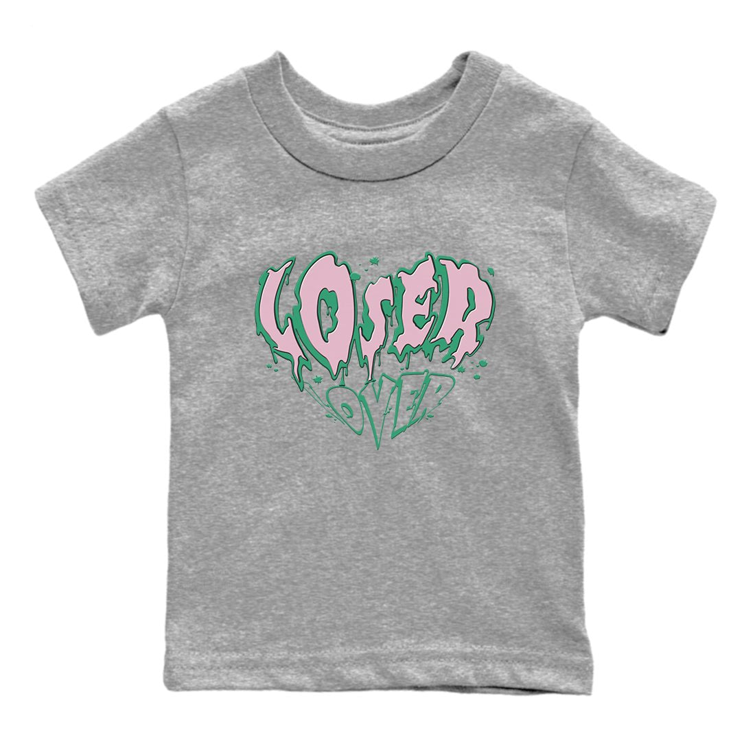 Dunk Low Medium Soft Pink Malachite shirt to match jordans Melting Loser Lover sneaker tees Dunk Retro SE Medium Soft Pink Malachite SNRT sneaker release tees baby toddler Heather Grey 2 cotton Shirt