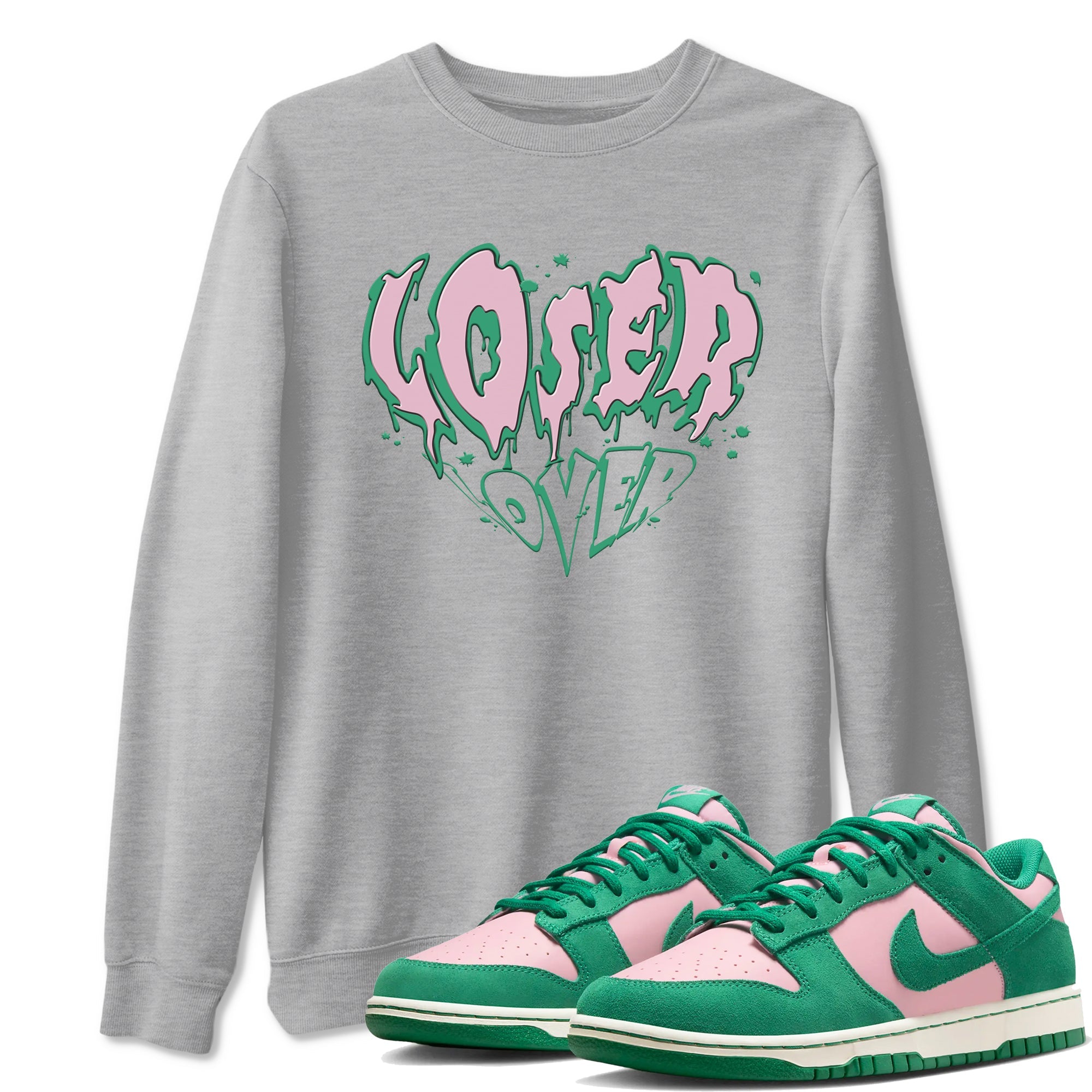 Dunk Low Medium Soft Pink Malachite shirt to match jordans Melting Loser Lover sneaker tees Dunk Retro SE Medium Soft Pink Malachite SNRT Sneaker Release Tees unisex cotton Heather Grey 1 crew neck shirt