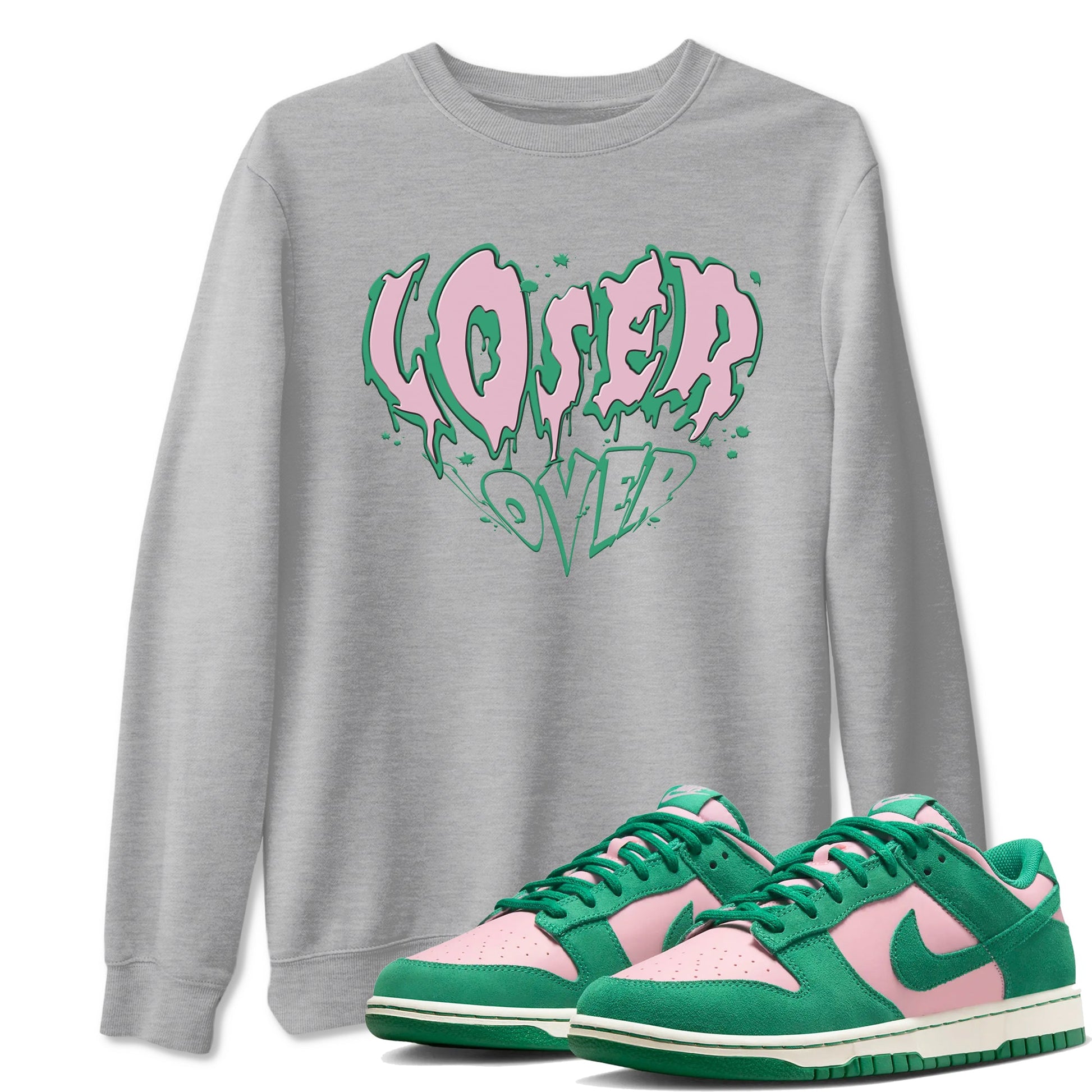 Dunk Low Medium Soft Pink Malachite shirt to match jordans Melting Loser Lover sneaker tees Dunk Retro SE Medium Soft Pink Malachite SNRT Sneaker Release Tees unisex cotton Heather Grey 1 crew neck shirt