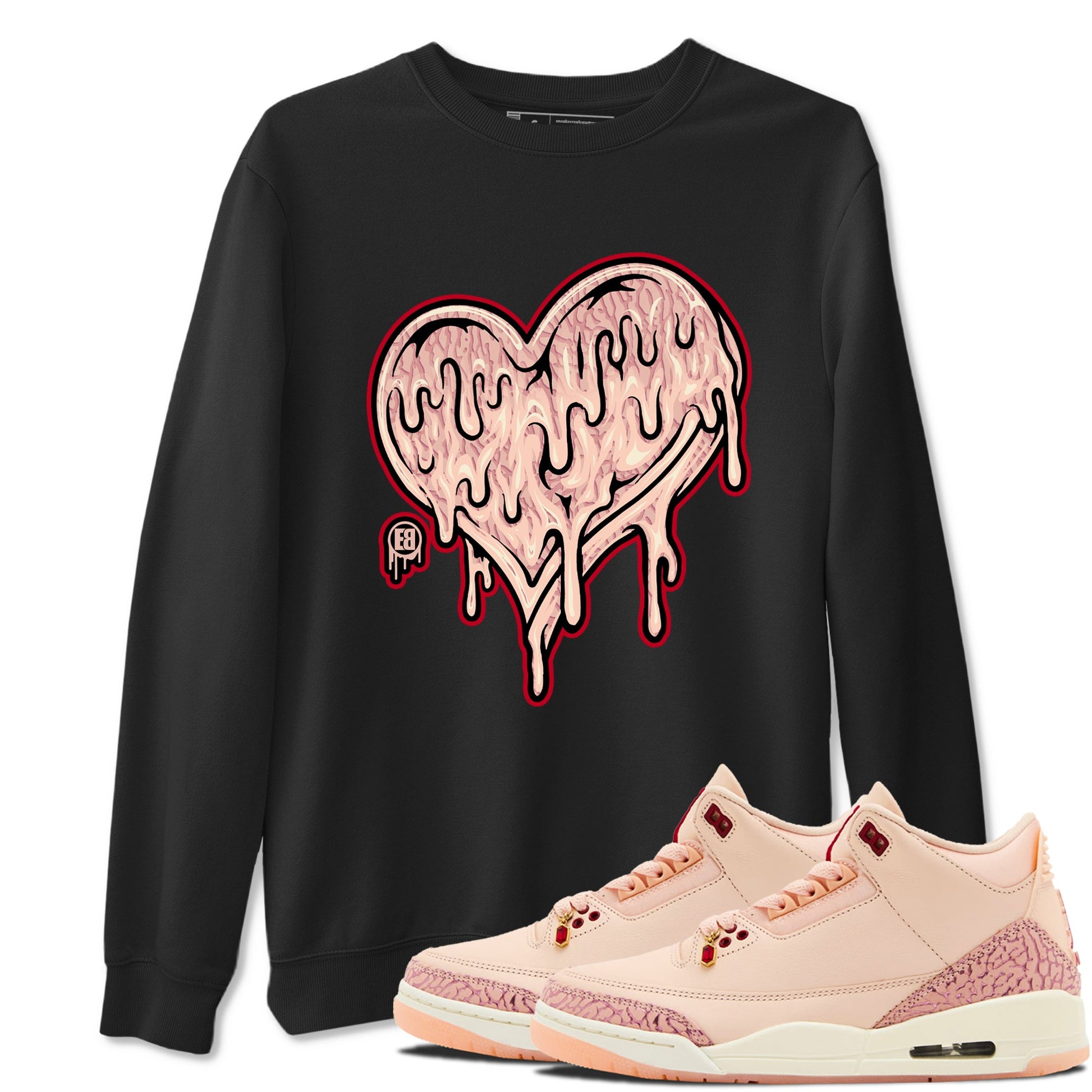 3s Valentines Day shirts to match jordans Melting Love Heart best t shirts to wear with jordans Air Jordan 3 Valentines Day match shoes to clothes SNRT Sneaker Tees unisex cotton Black 1 shirts